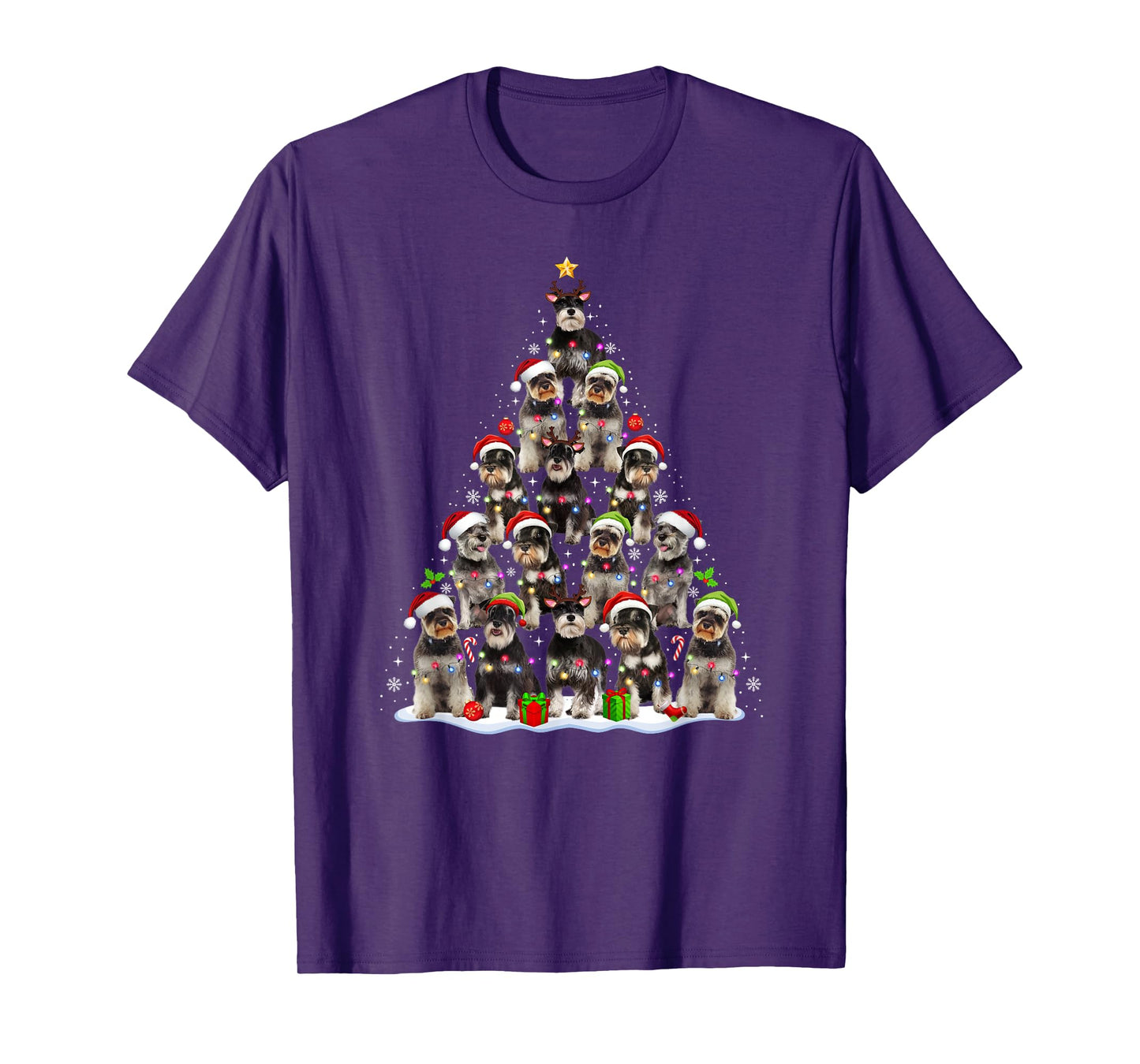 Schnauzer Dog Christmas Tree Lights Funny Xmas Dog Lover T-Shirt
