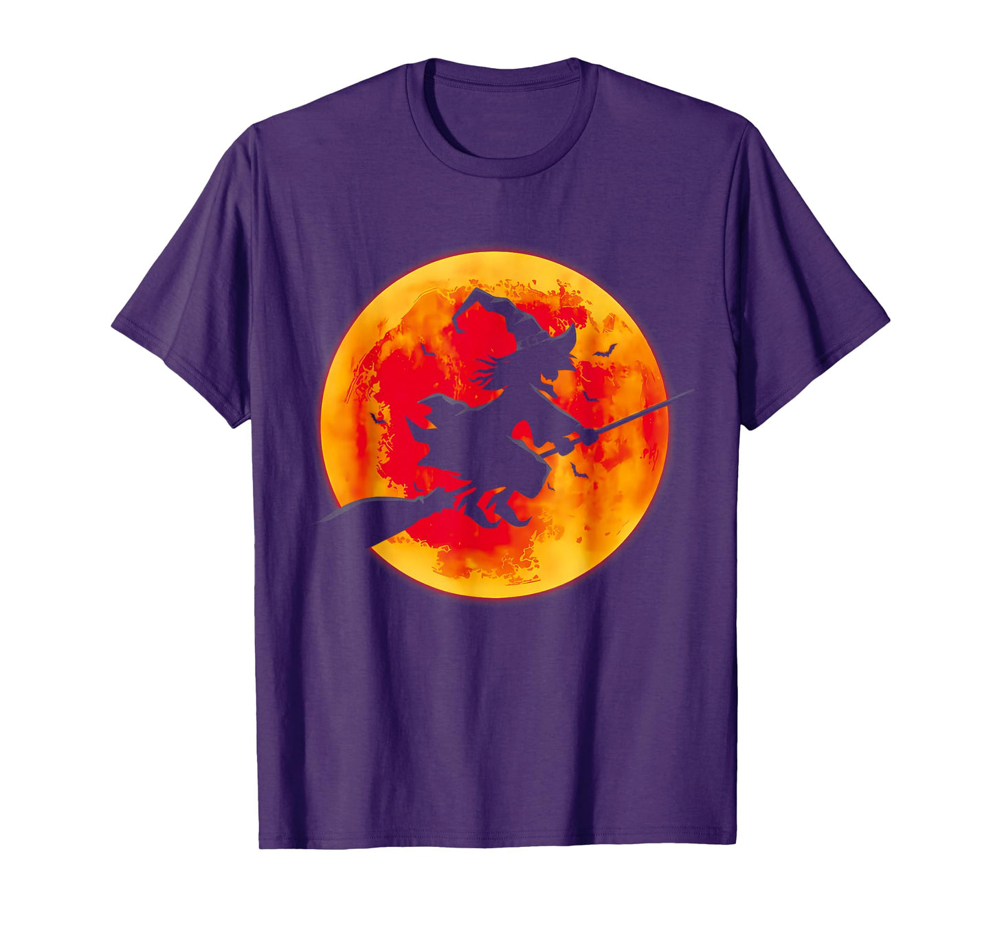 Witch On Broom with Full Moon Funny Design for Halloween T-Shirt