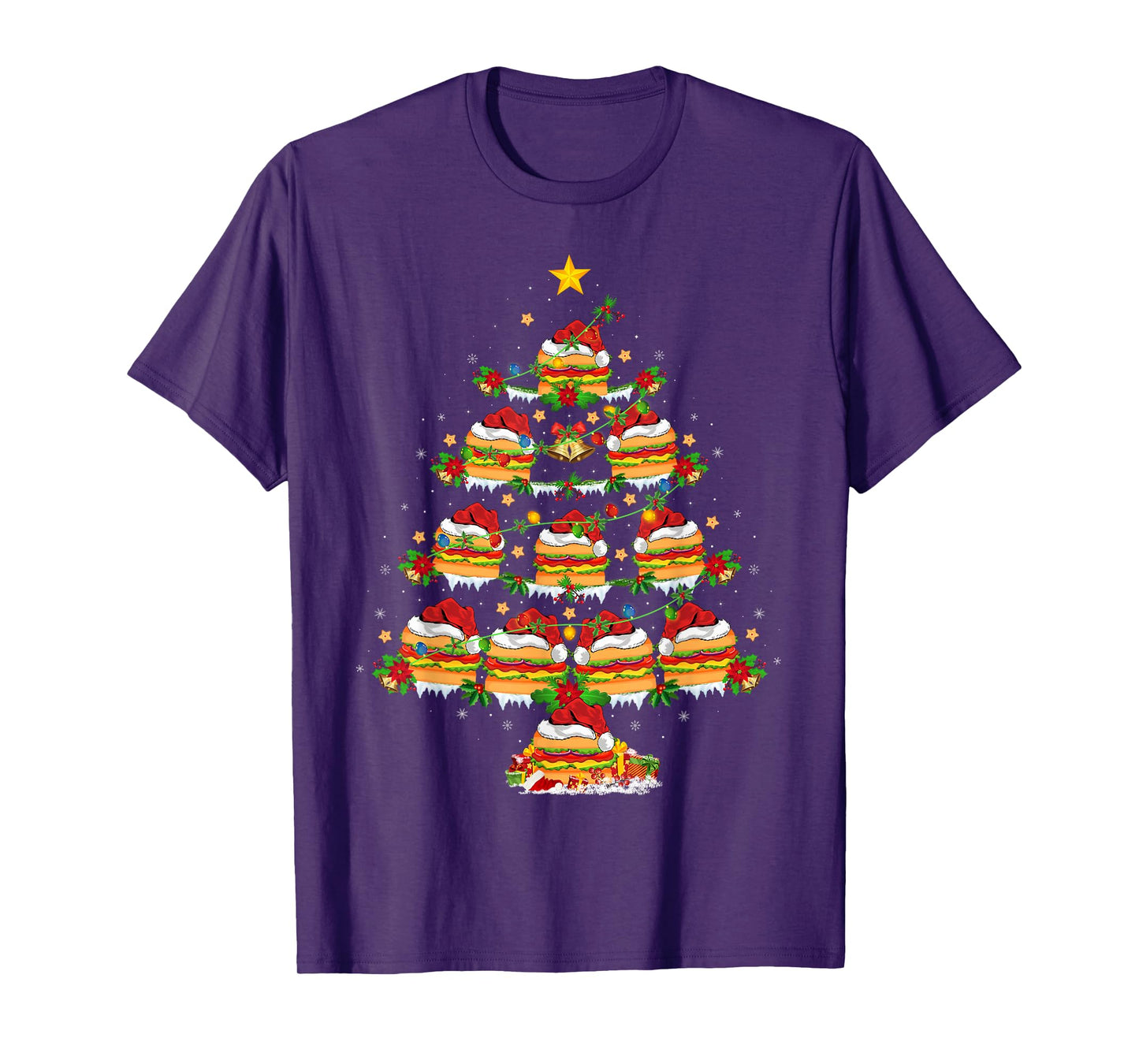 Sandwich Christmas Tree Lights Fast Food Sandwich Lover Xmas T-Shirt