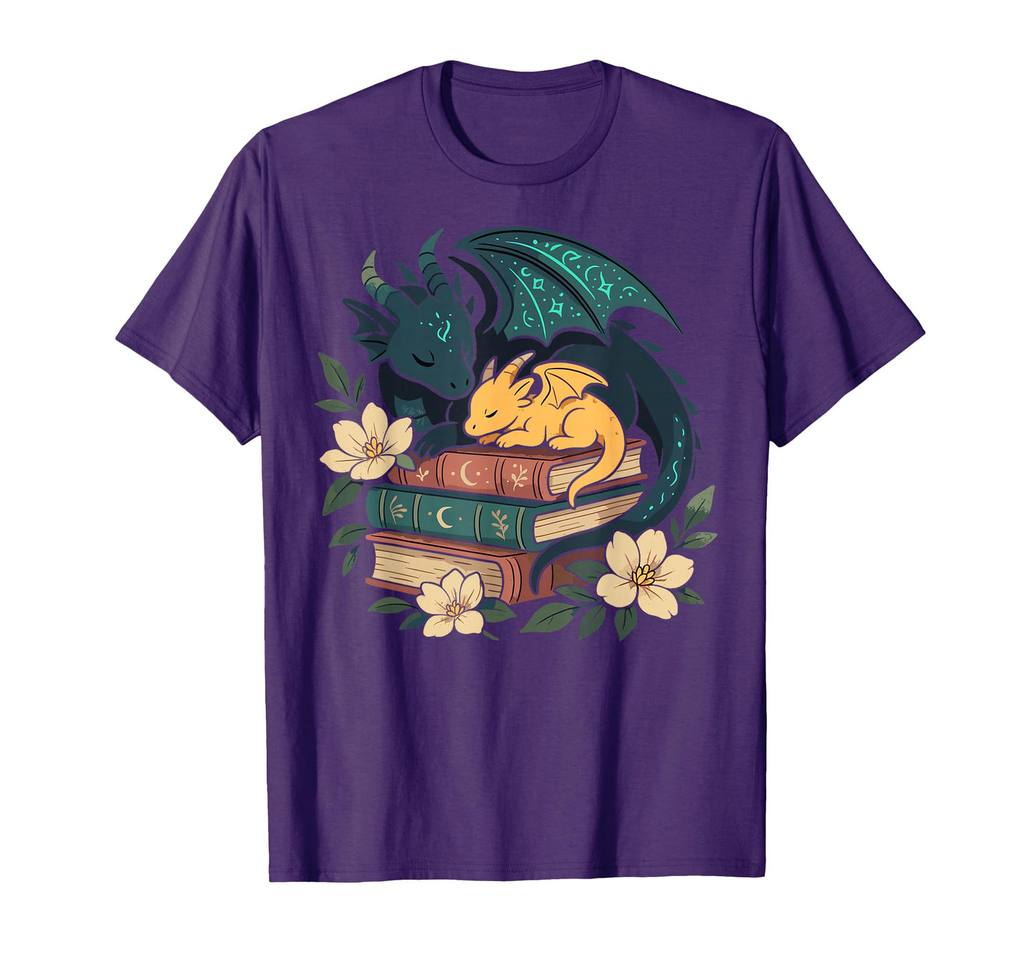 Cute Fairycore Dragons & Books Reader Whimsical Art Florals T-Shirt