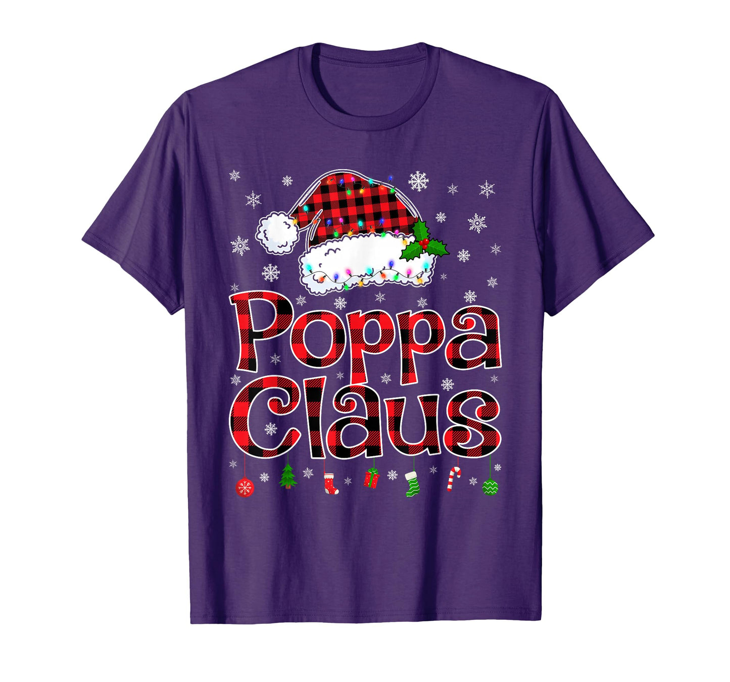 Poppa Claus Christmas Lights Xmas Pajama Matching Family T-Shirt