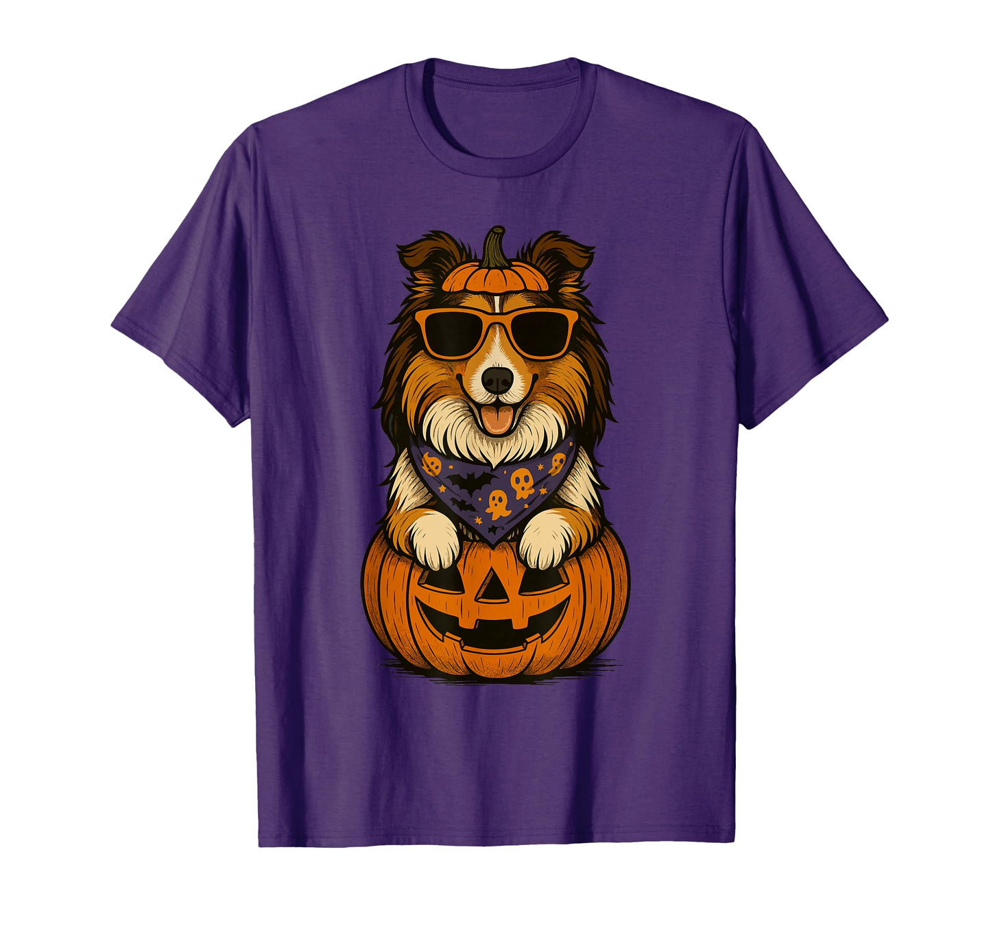Spooky Rough Collie Pumpkin Halloween Dog Lover T-Shirt