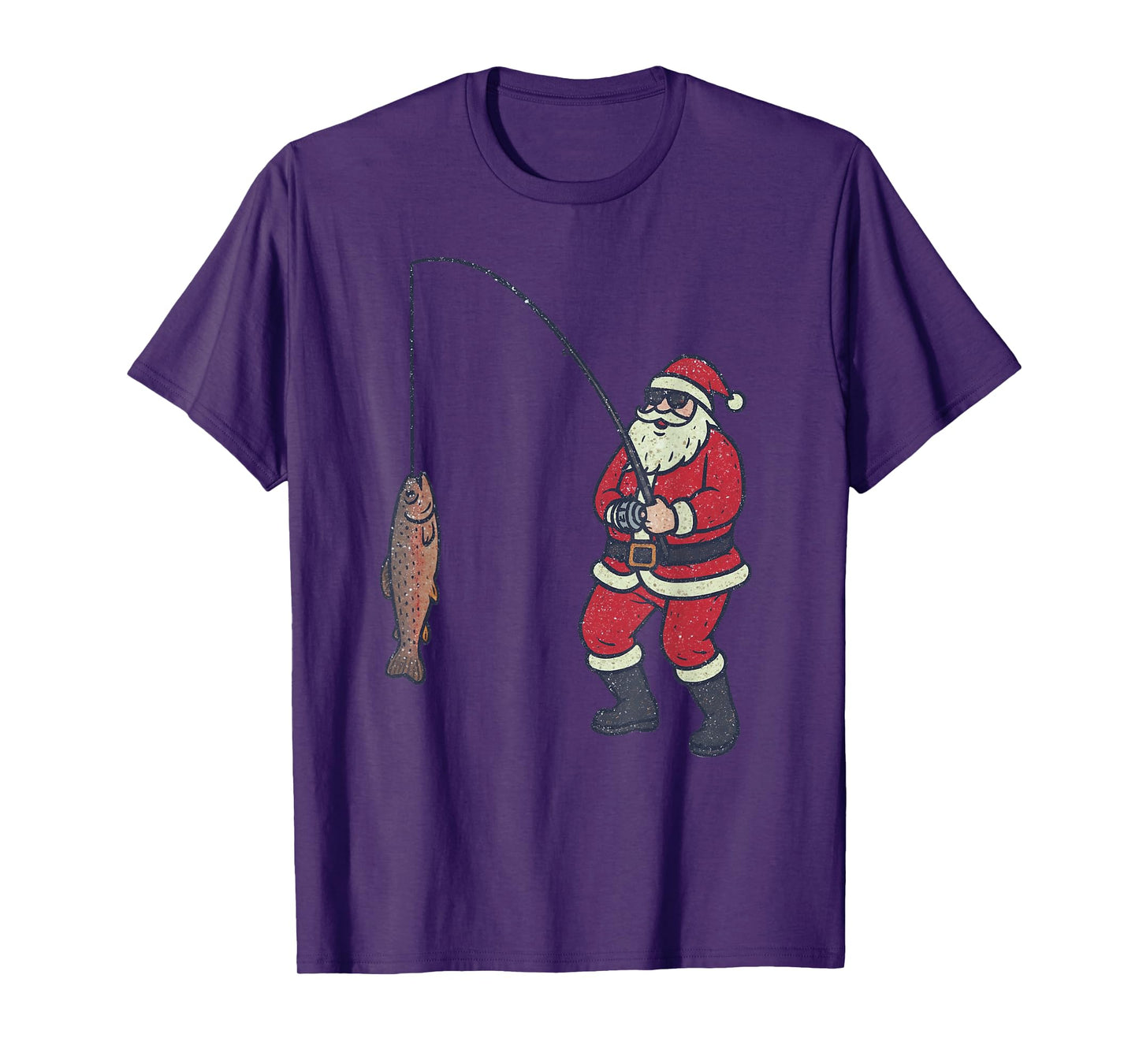 Santa Sasquatch Fishing Christmas Vintage Fish Funny Xmas T-Shirt