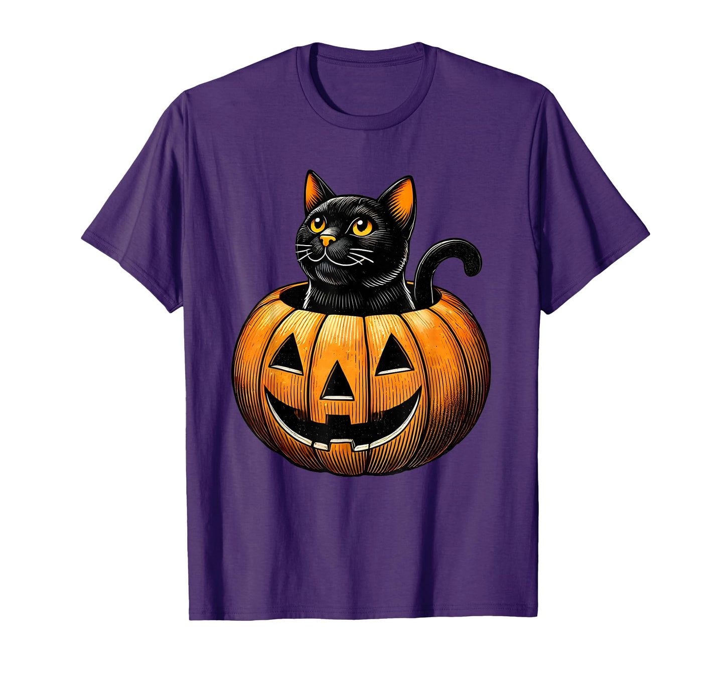 Retro Black Cat in Pumpkin Fun Halloween Costume T-Shirt