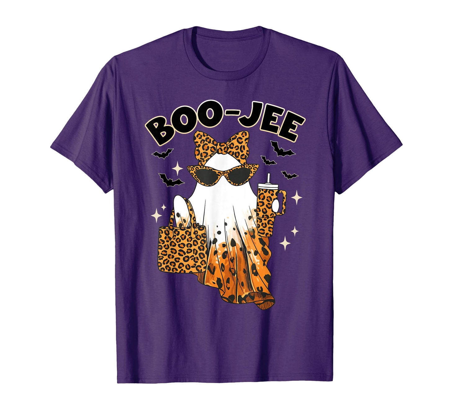 Leopard Boojee Ghost Coffee Halloween Spooky Season Women T-Shirt