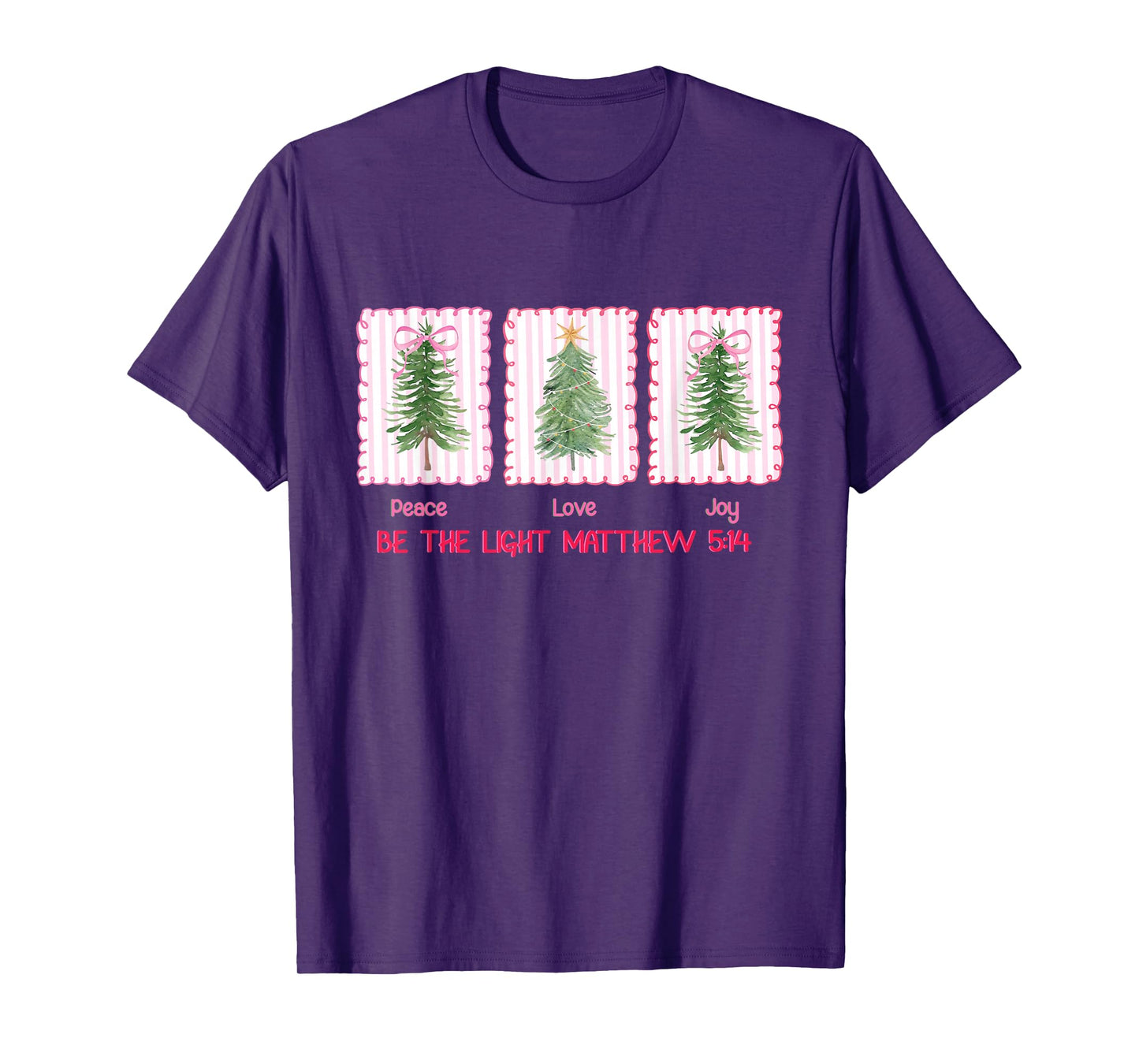 Christian Coquette Bow Christmas Peace Love Joy Be The Light T-Shirt