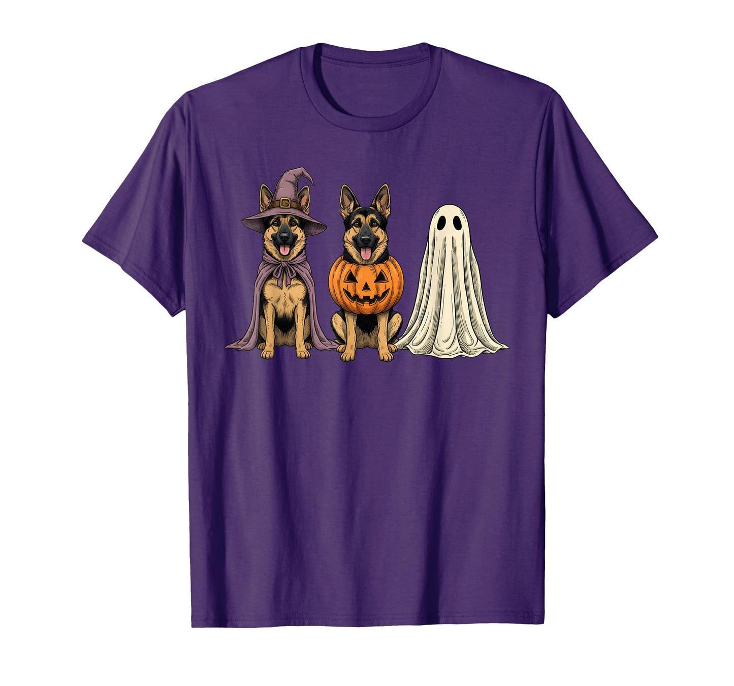 Spooky Ghost German Shepherd Pumpkin Halloween Dog Lover T-Shirt