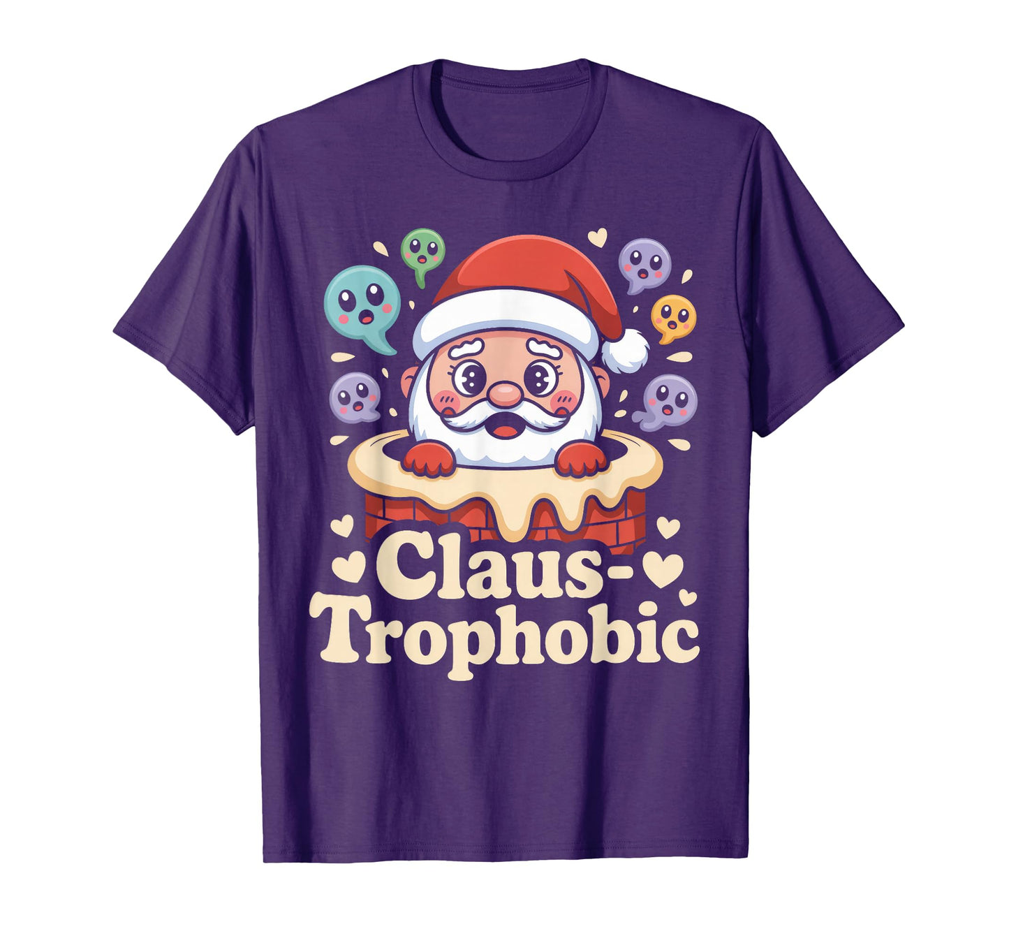 Claus-trophobic Santa Stuck in a Chimney Christmas Pun T-Shirt