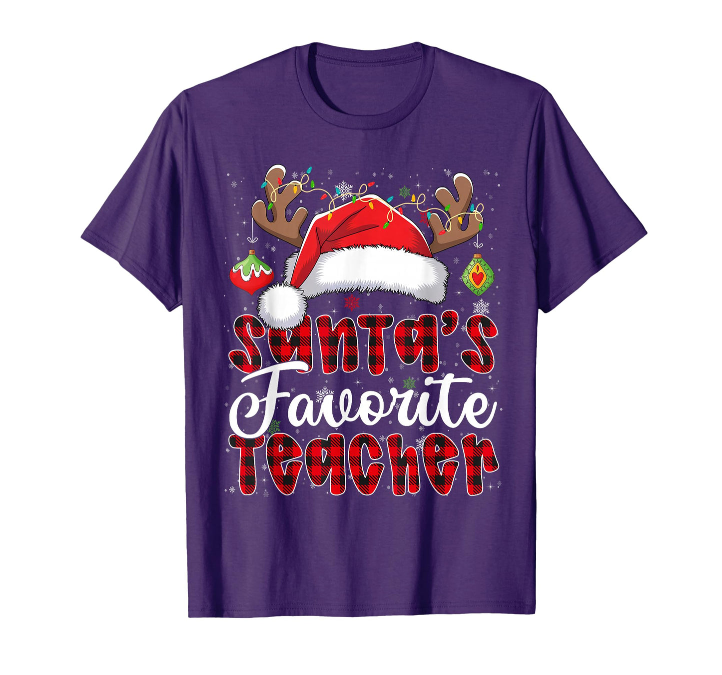 Santa's Favorite Teacher Christmas Santa Hat Reindeer T-Shirt