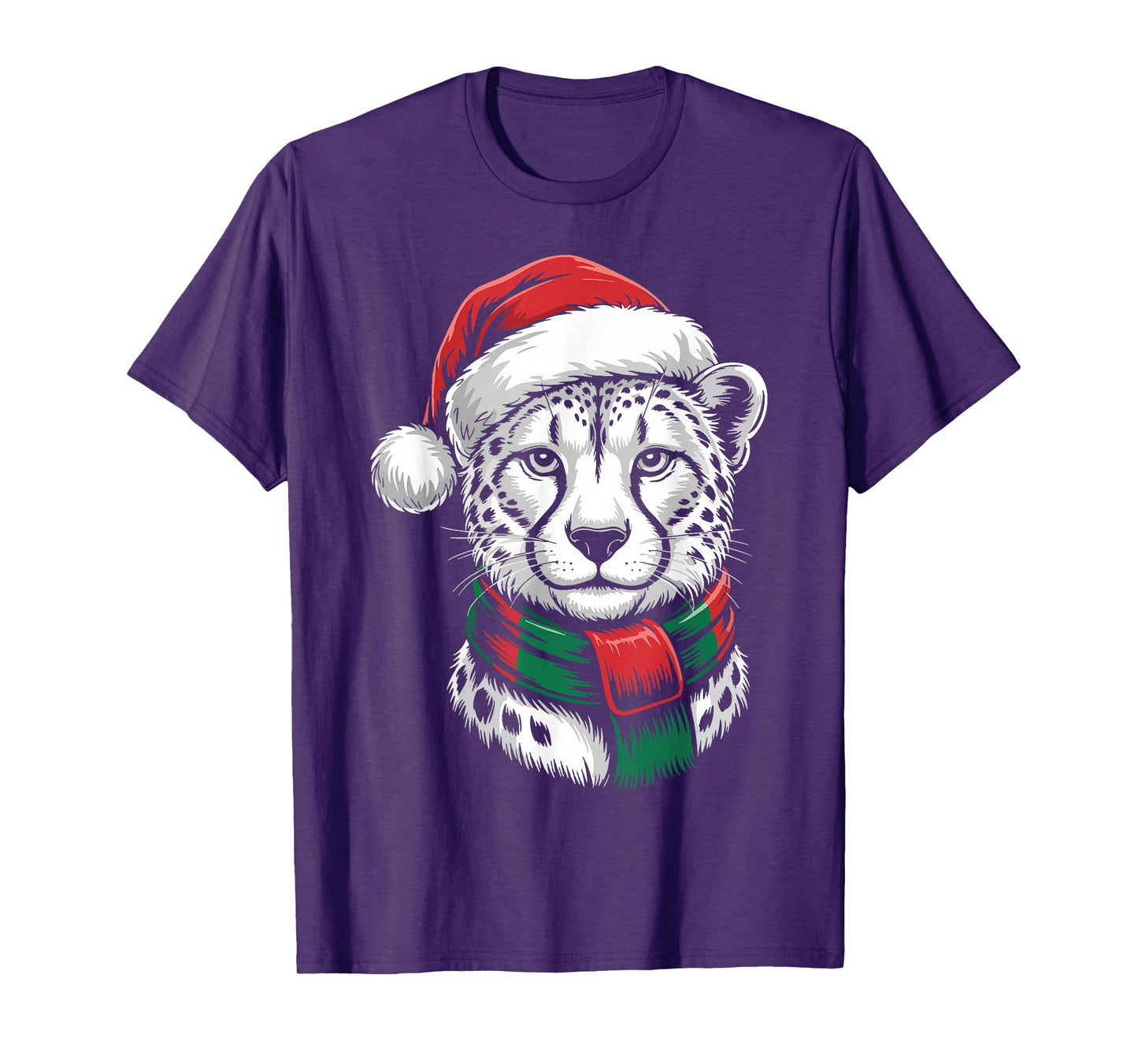 Cheetah Xmas Santa Hat Scarf Christmas Costume T-Shirt