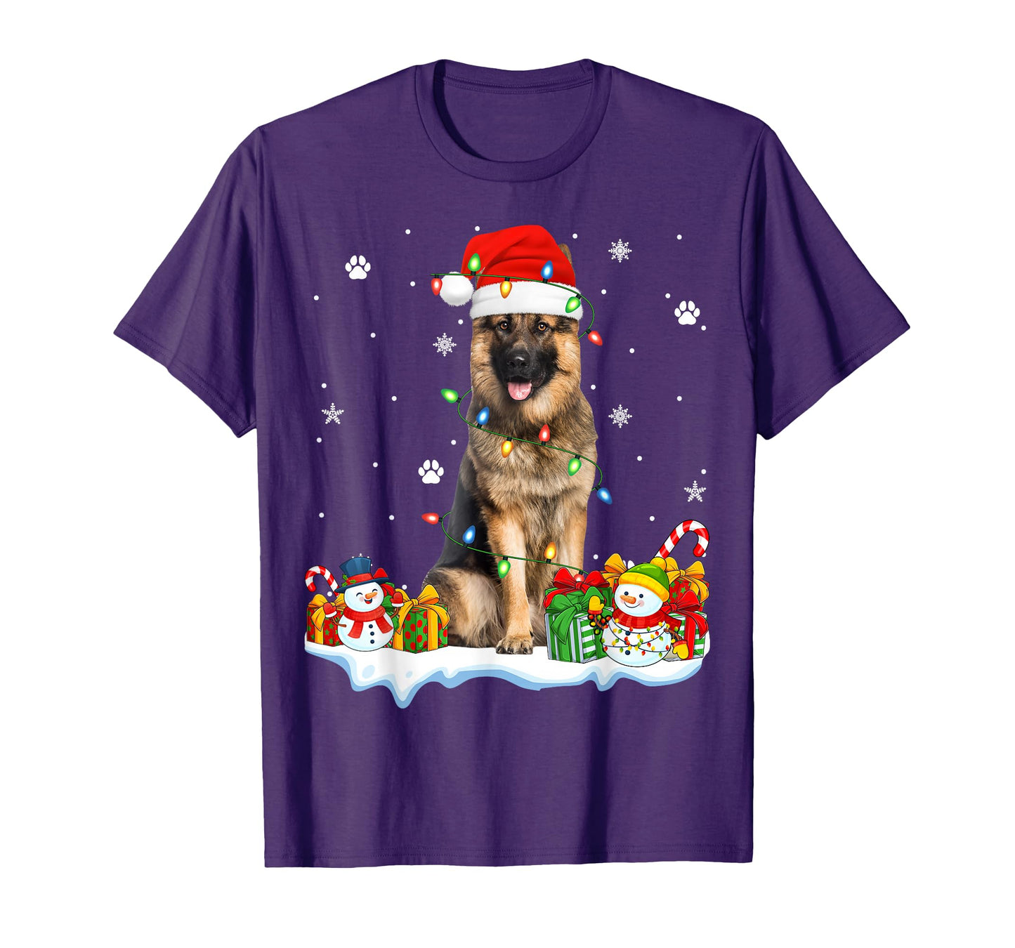 German Shepherd Dog Xmas Lights Santa Hat Dog Christmas T-Shirt
