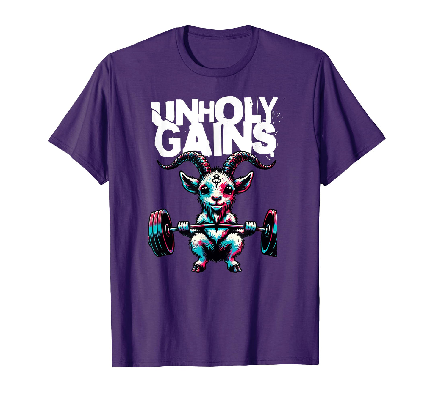Unholy Gains Satanic Workout Devil Worship Goat Baphomet Gym T-Shirt