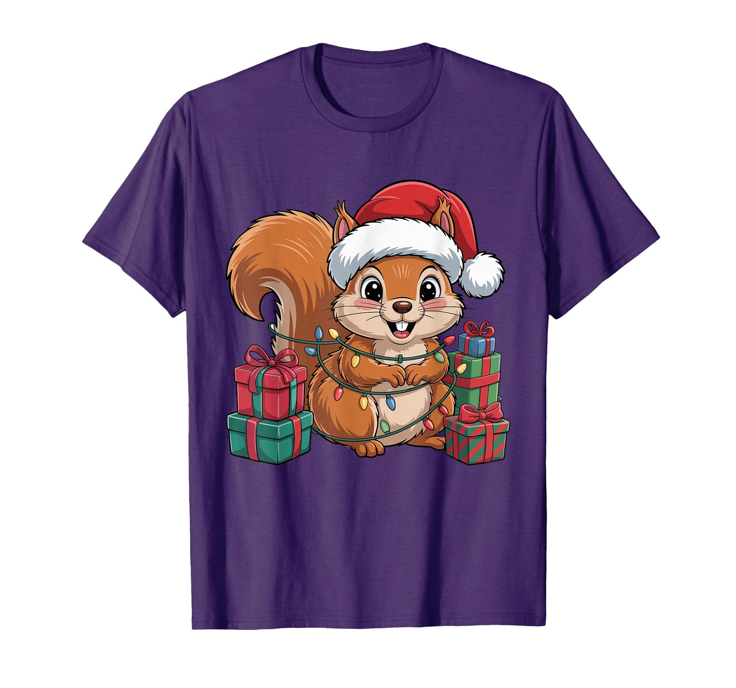 Squirrel Santa Hat Christmas Design Funny Pet Lovers Holiday T-Shirt