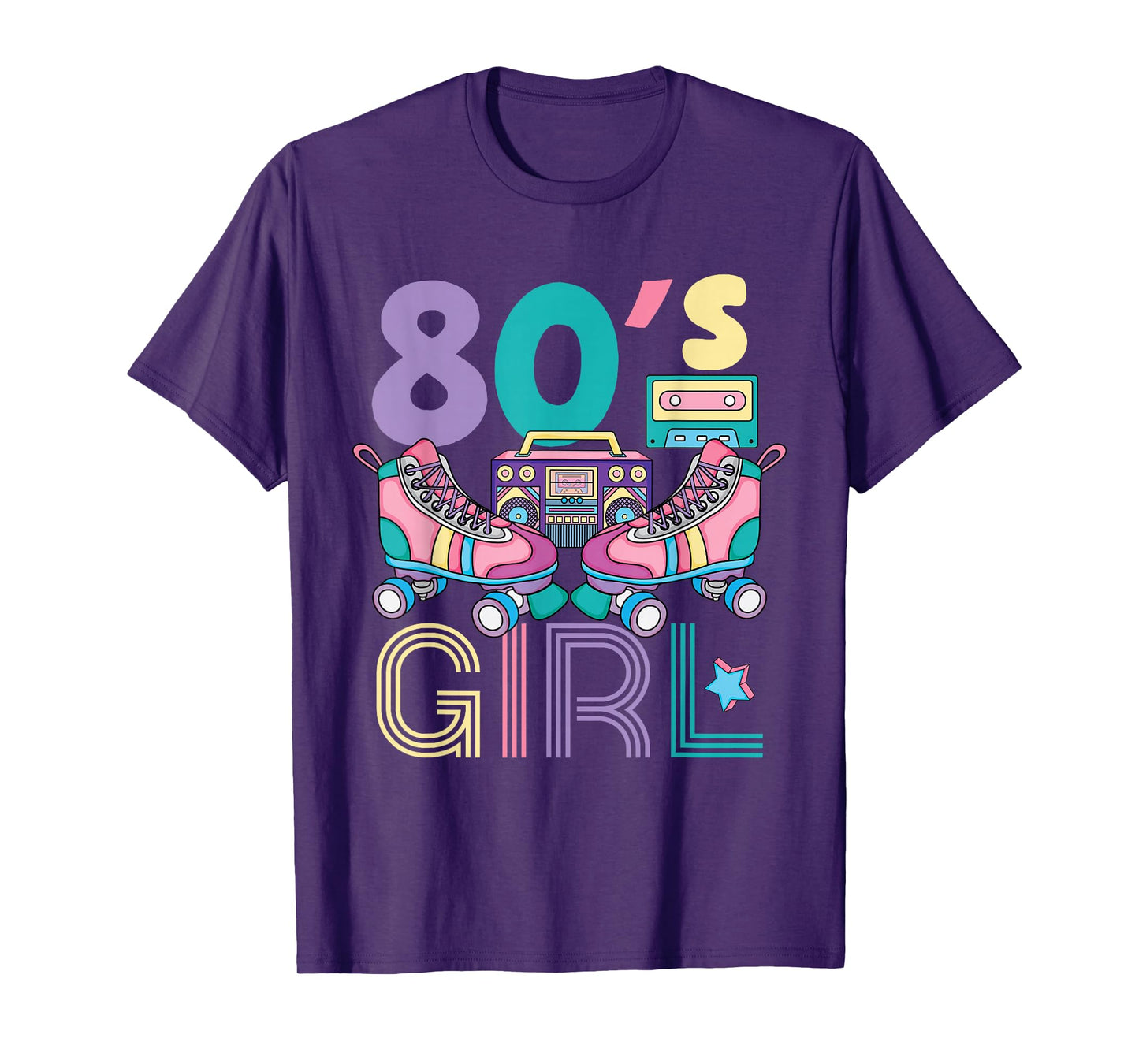 Vibrant 80's Girl Retro Roller Skates Throwback Vibe Womens T-Shirt