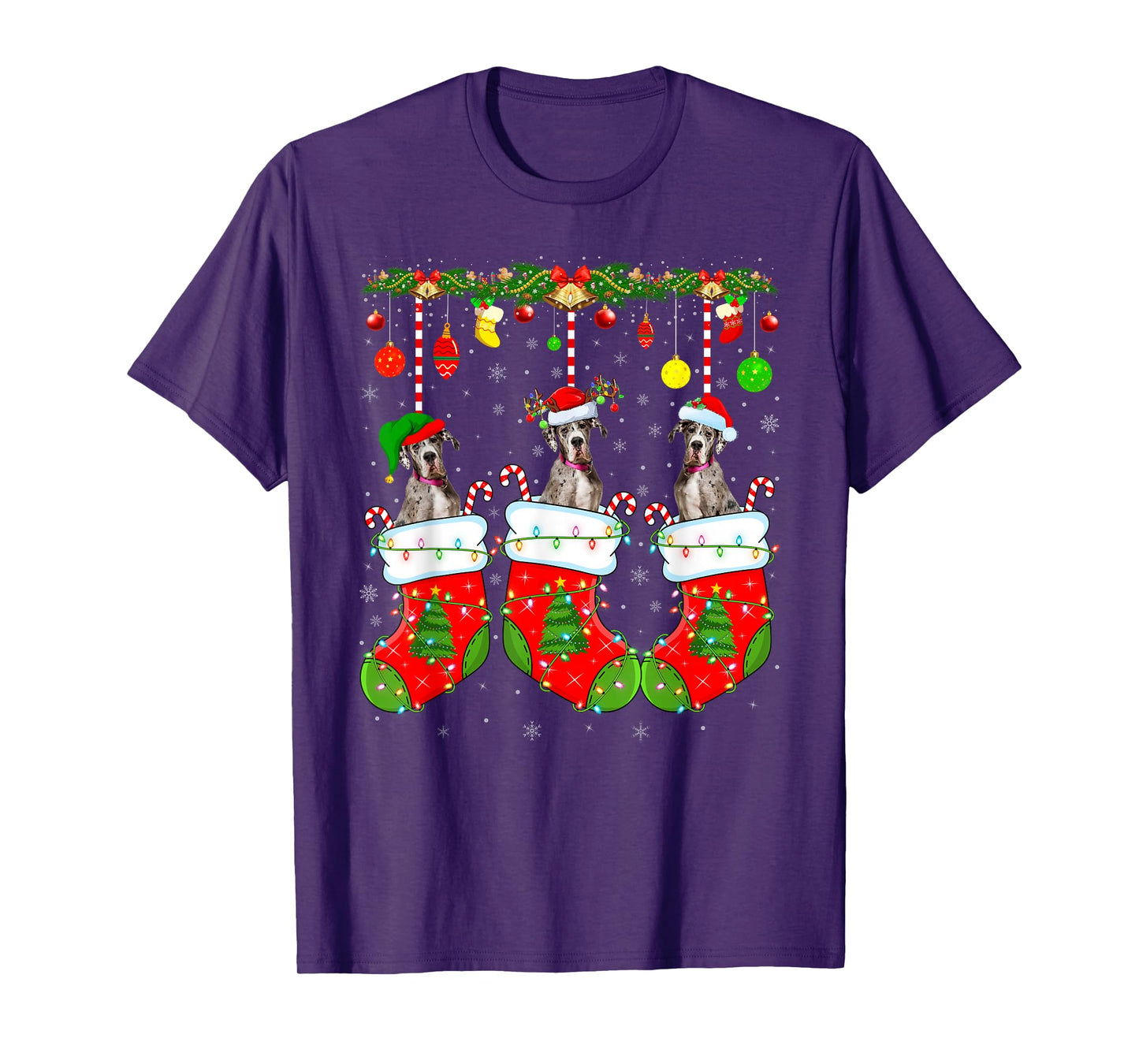 Great Dane Dog in Christmas Socks Funny Pet Dog Lover Xmas T-Shirt