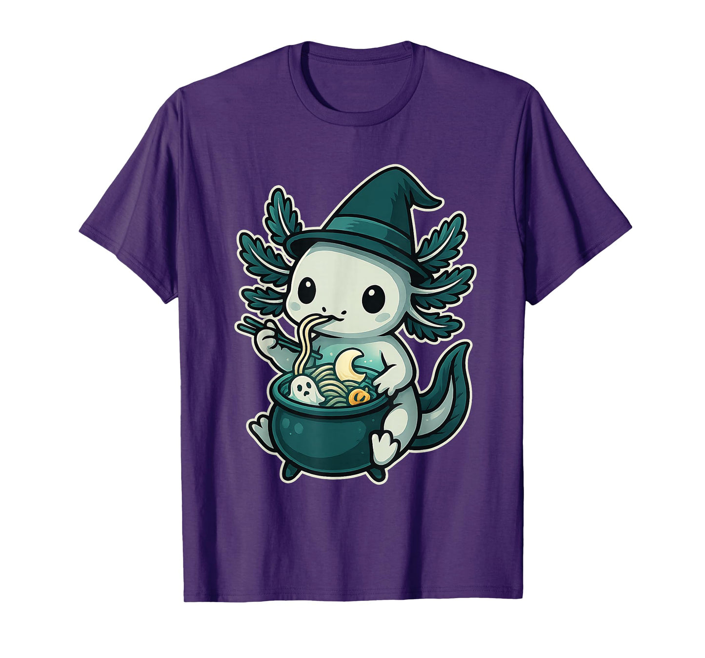 Witchy Axolotl Ramen in Cauldron Kawaii Chibi Halloween T-Shirt
