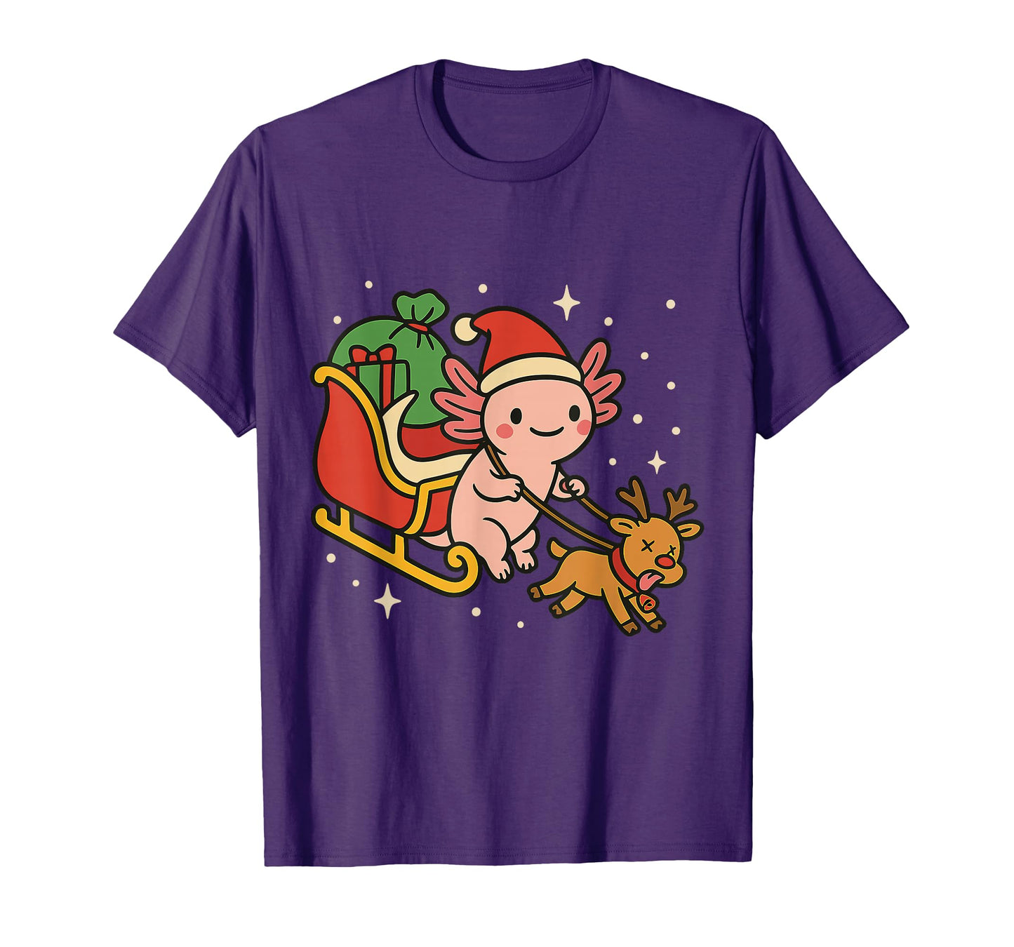 Funny Christmas Axolotl Reindeer Sleigh Ride T-Shirt