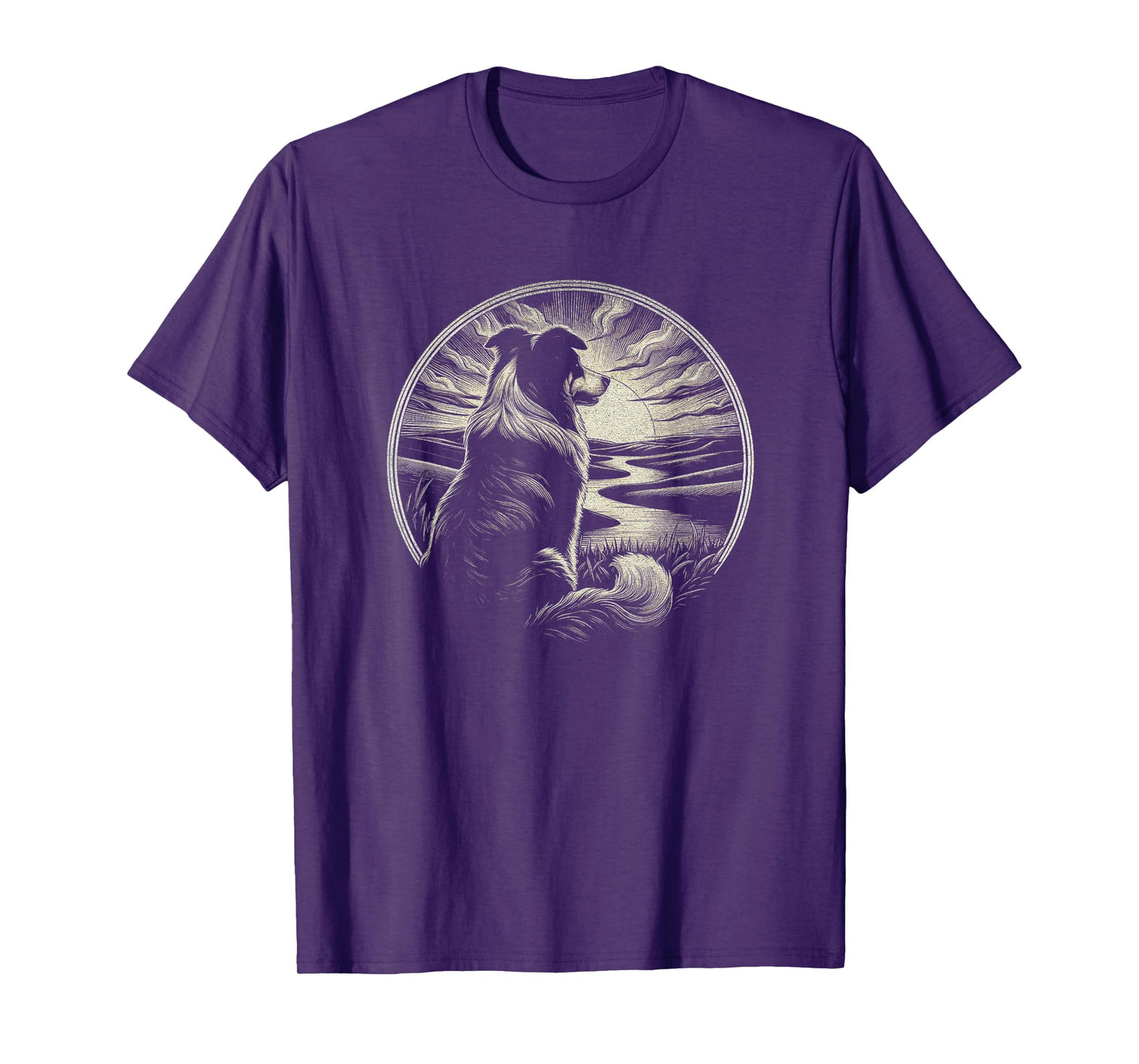 Vintage Australian Shepherd Dog Retro Sunset Art Design Men Women T-Shirt