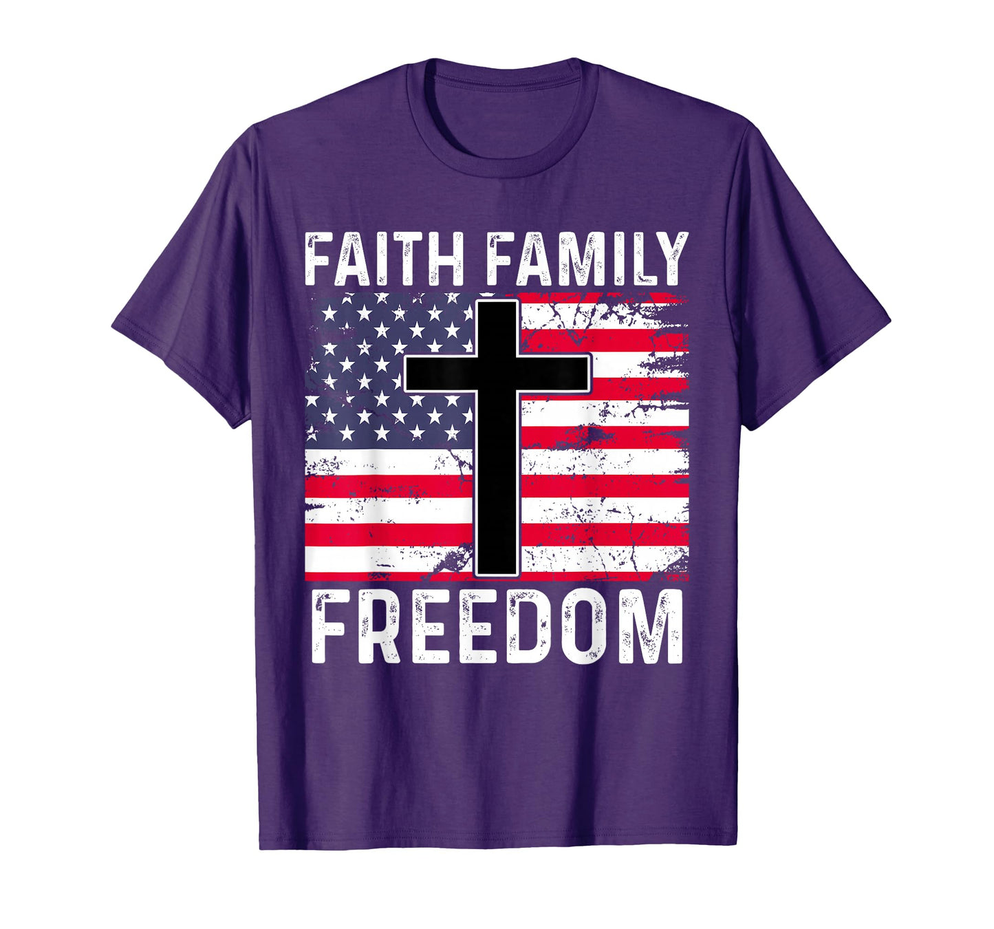 Faith Family Freedom - Christian Vintage USA Flag T-Shirt