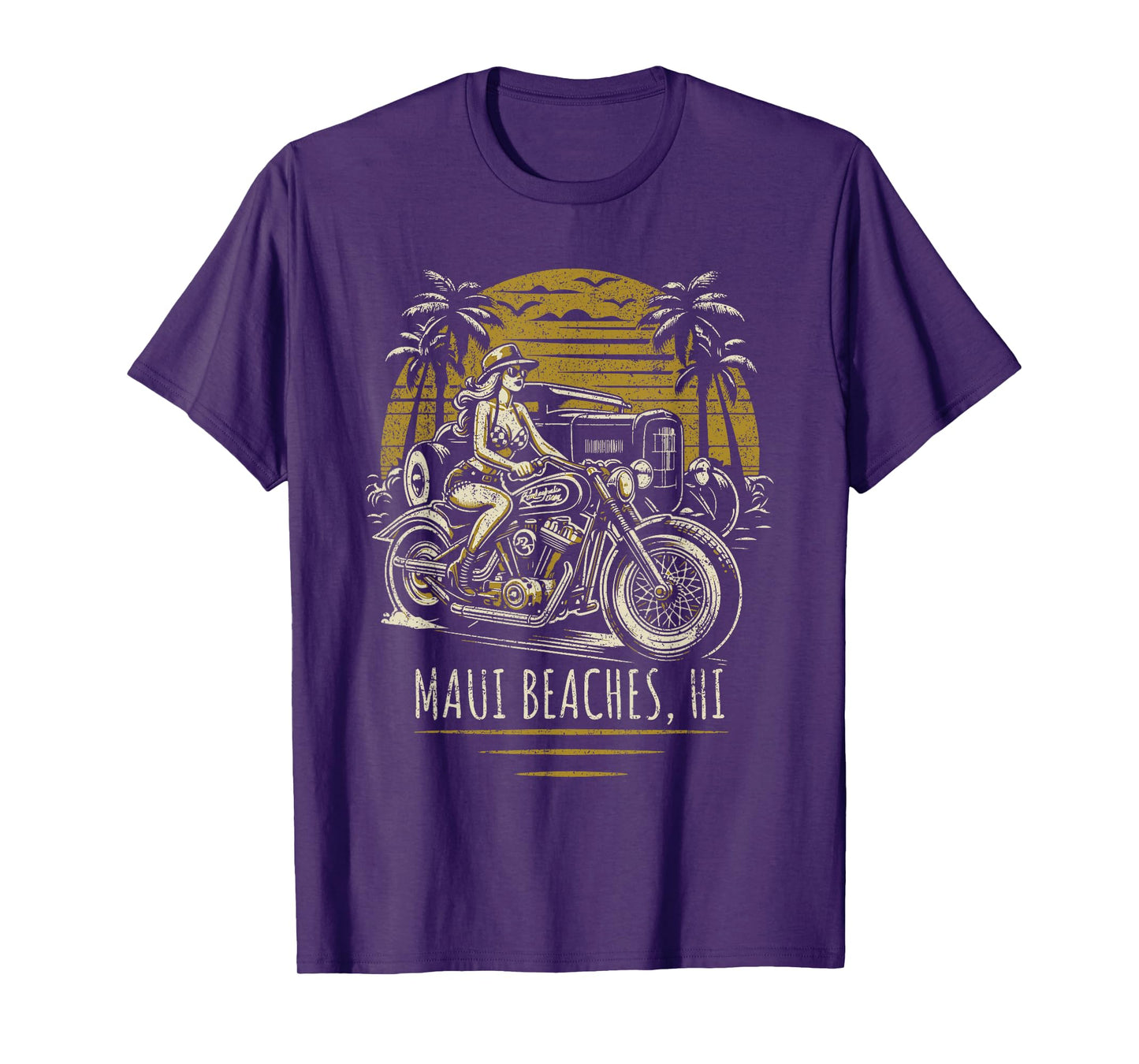 Maui Beaches Hawaii Motorcycle Hotrod Vintage Design T-Shirt