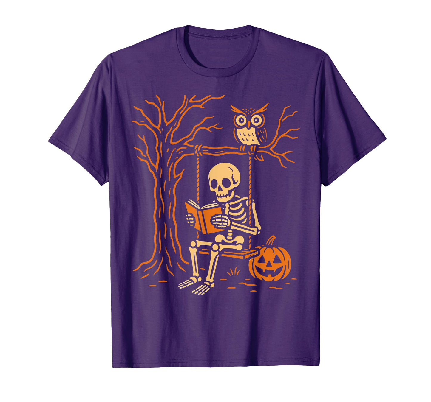 Halloween Skeleton Swing Reading Costume Women Kids Men T-Shirt