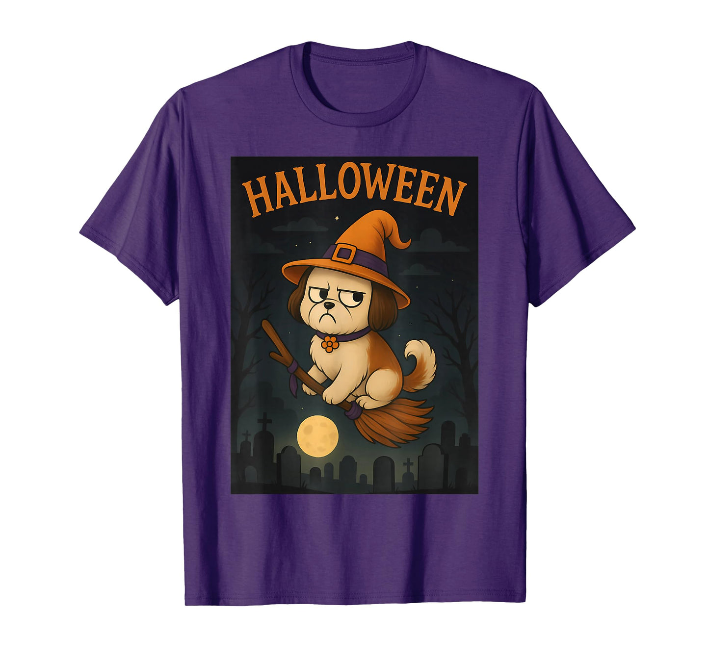 Shih Tzu Grumpy Witch Funny Dog Halloween Costume T-Shirt