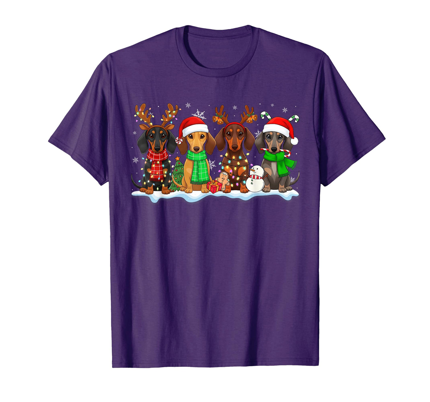Cute Dachshund Santa Reindeer Christmas Womens Mens Kids T-Shirt