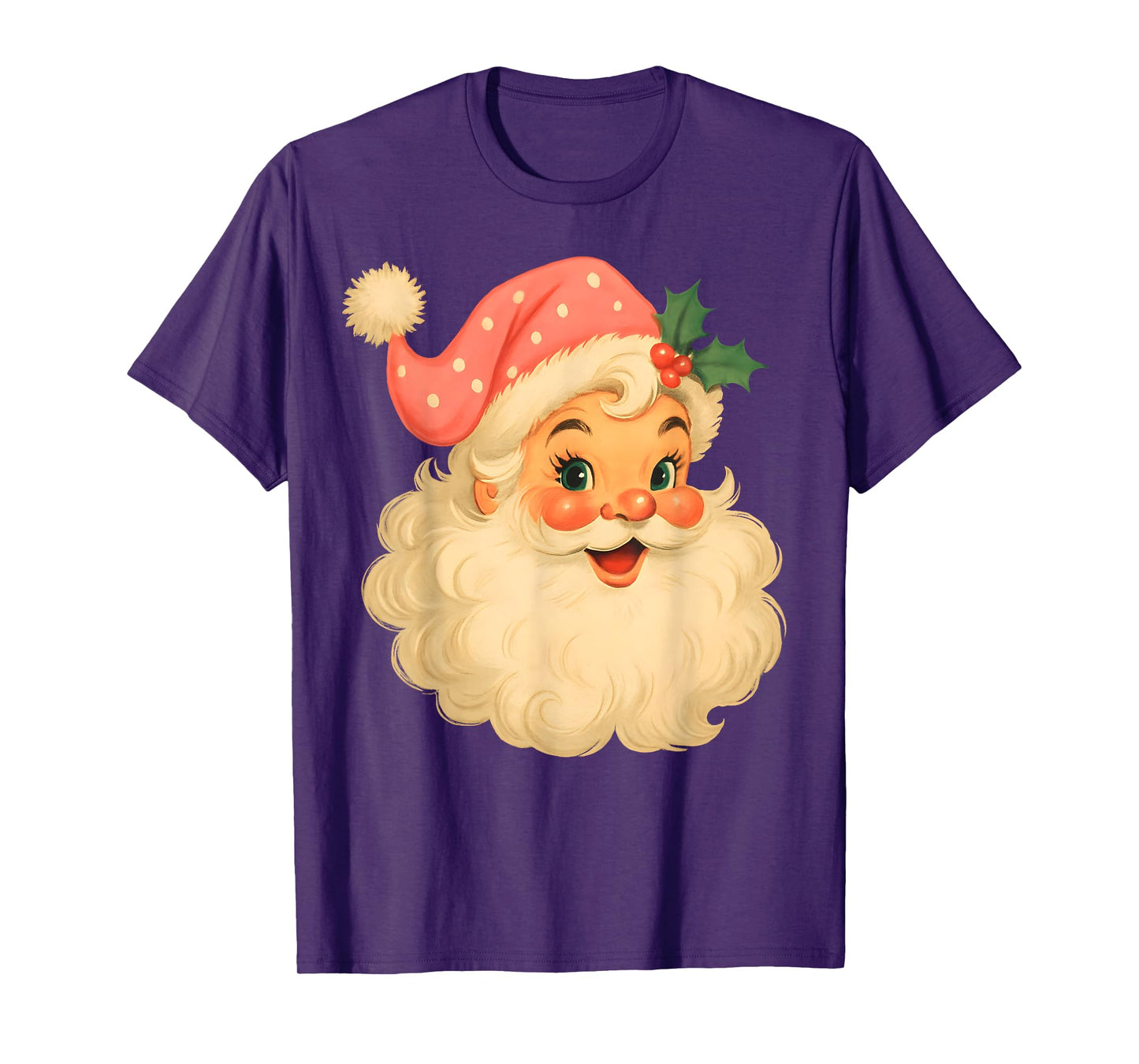 Vintage Pink Santa Claus Merry Christmas Men Women Boys Girl T-Shirt