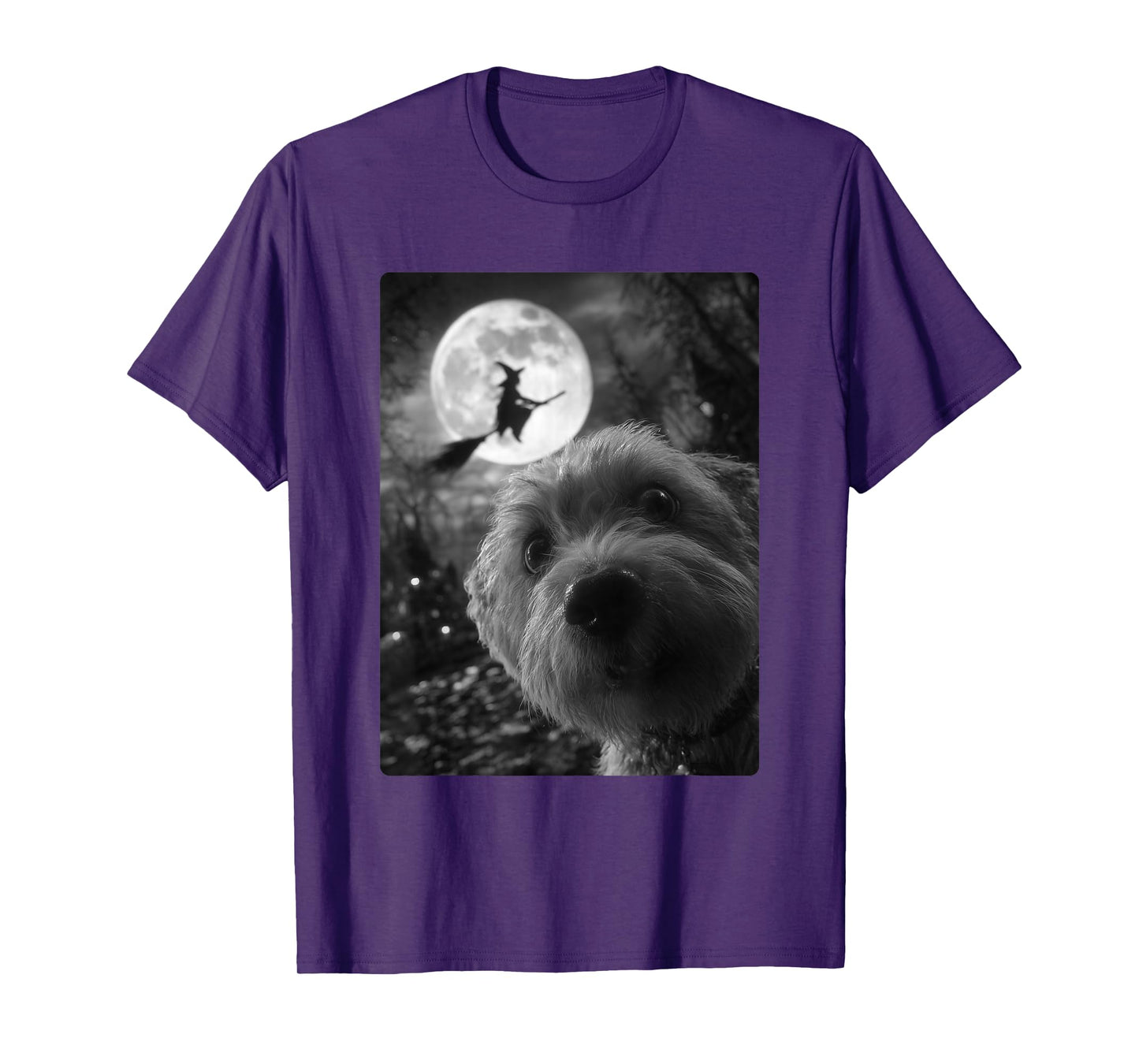 Funny Maltese Selfie Full Moon Flying Witch Halloween Dog T-Shirt