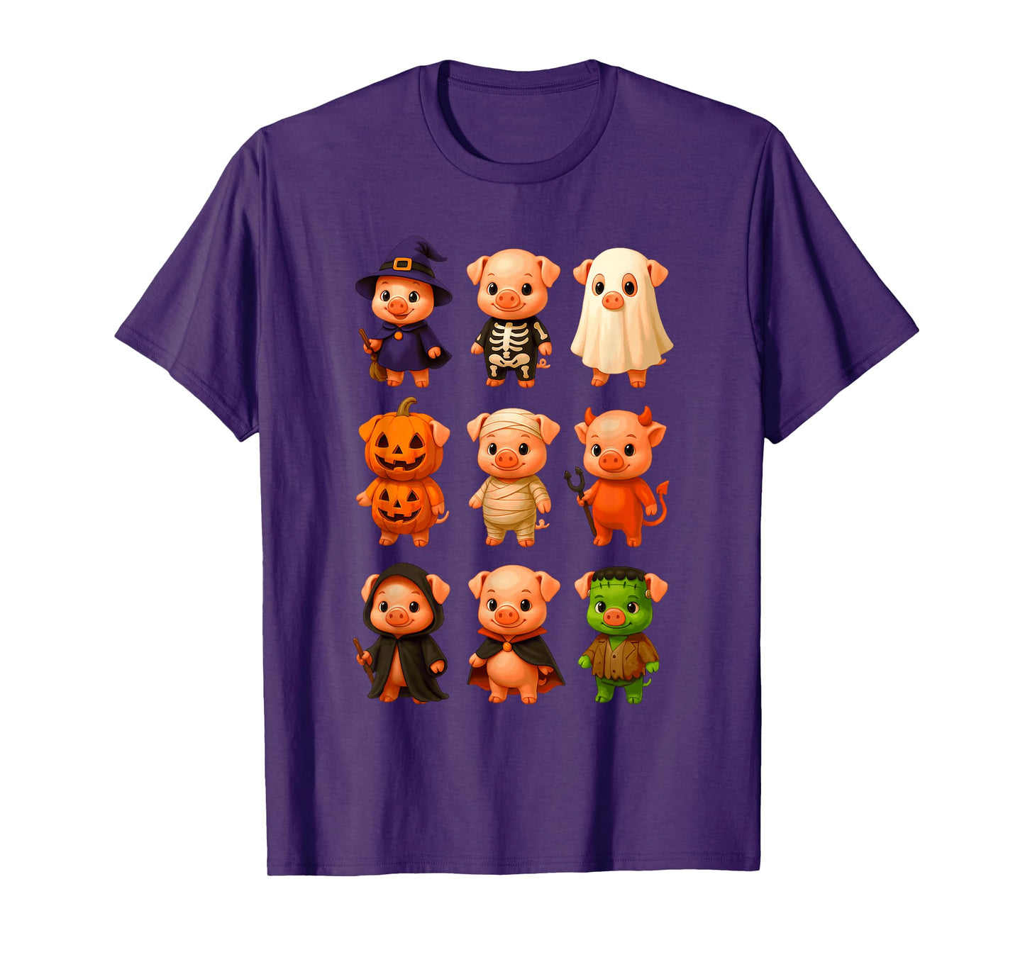 Pigs in Witch Skeleton Ghost Costume Happy Halloween Day T-Shirt