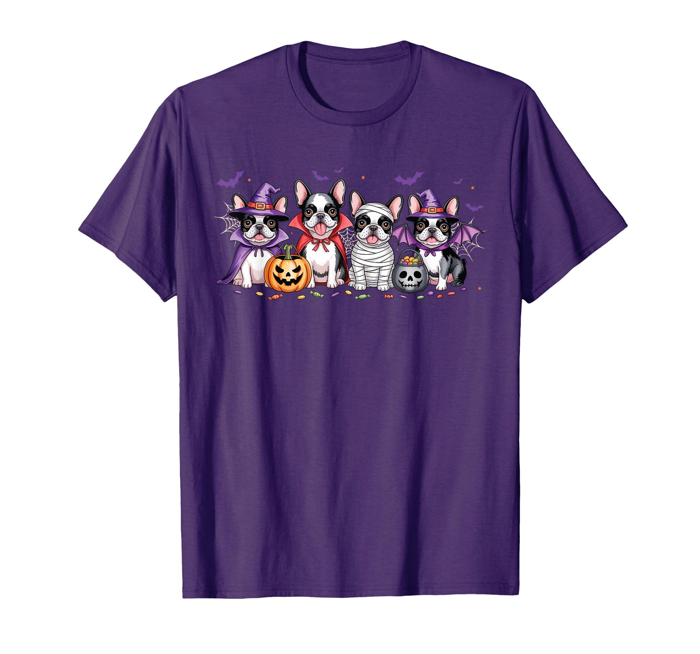 Mummy French Bulldog Halloween Bulldog Ghost Witch Pumpkins T-Shirt