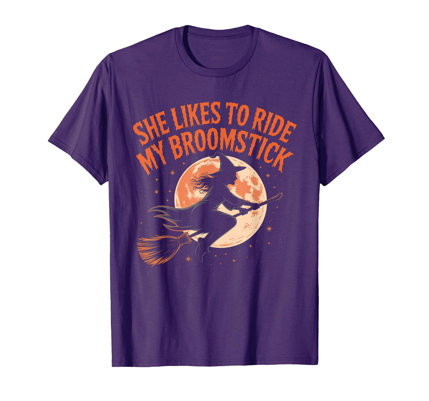 She Likes to Ride My Broomstick Matching Couples Halloween T-Shirt