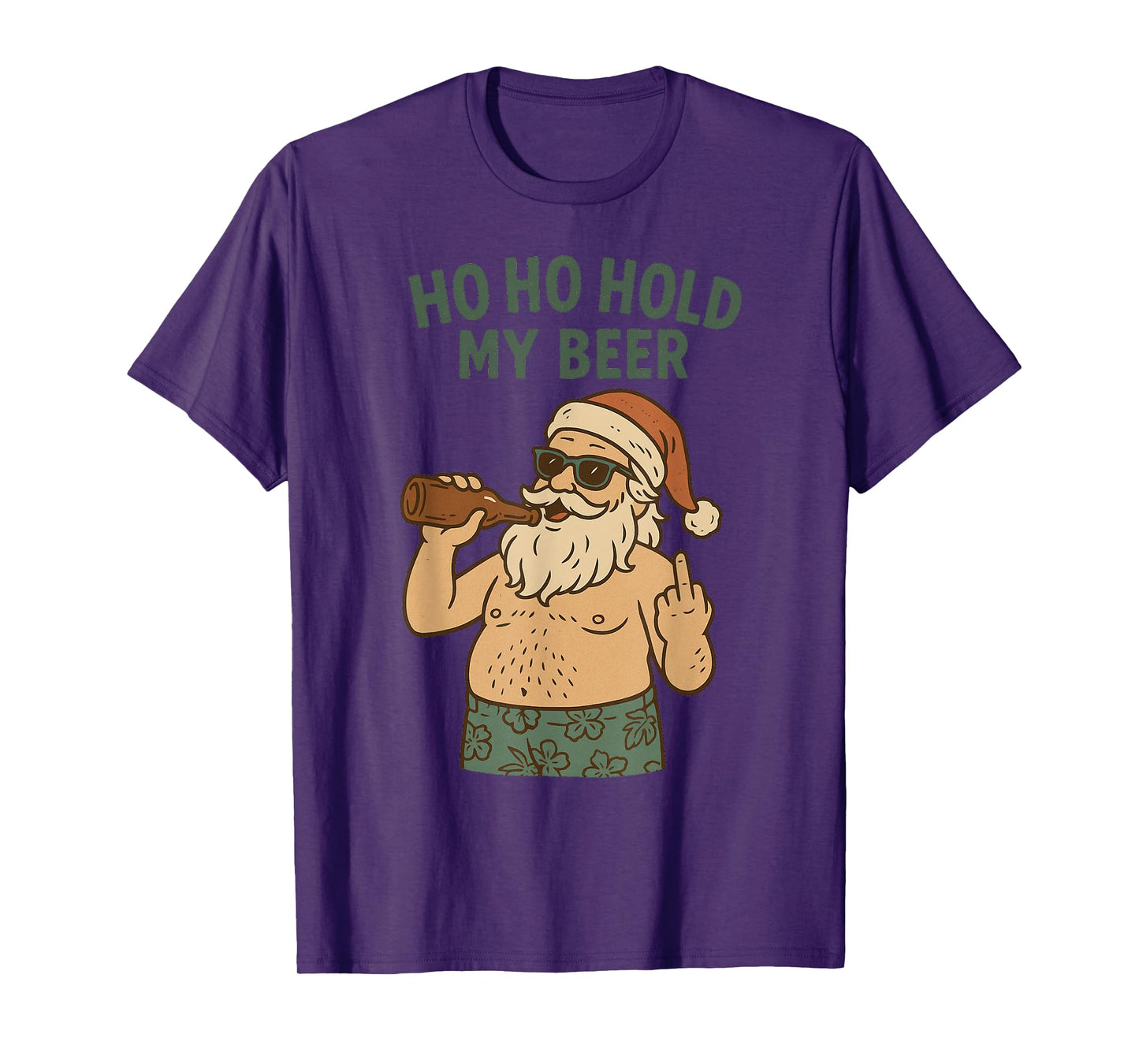 Funny Beach Santa – Ho Ho Hold My Beer, Middle Finger Bird T-Shirt