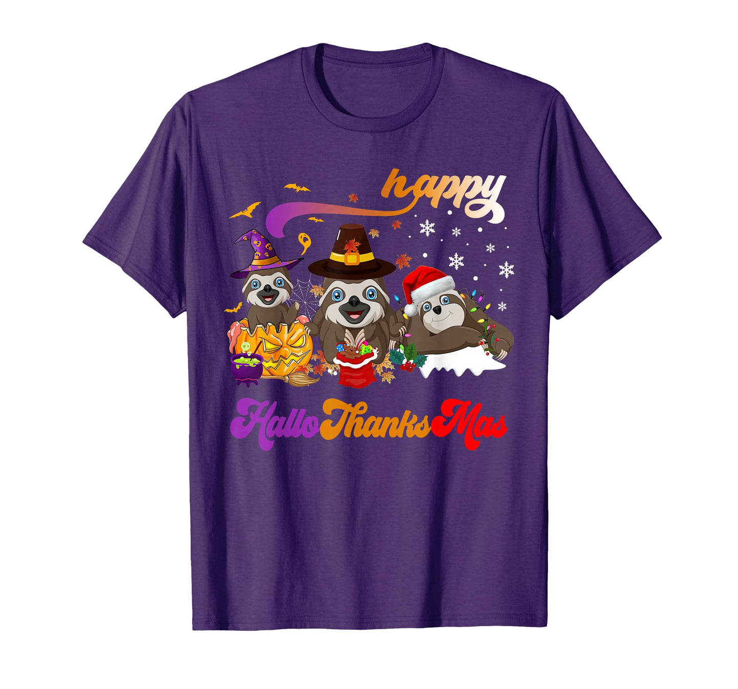 Sloths Halloween Thanksgiving Christmas Happy Hallothanksmas T-Shirt