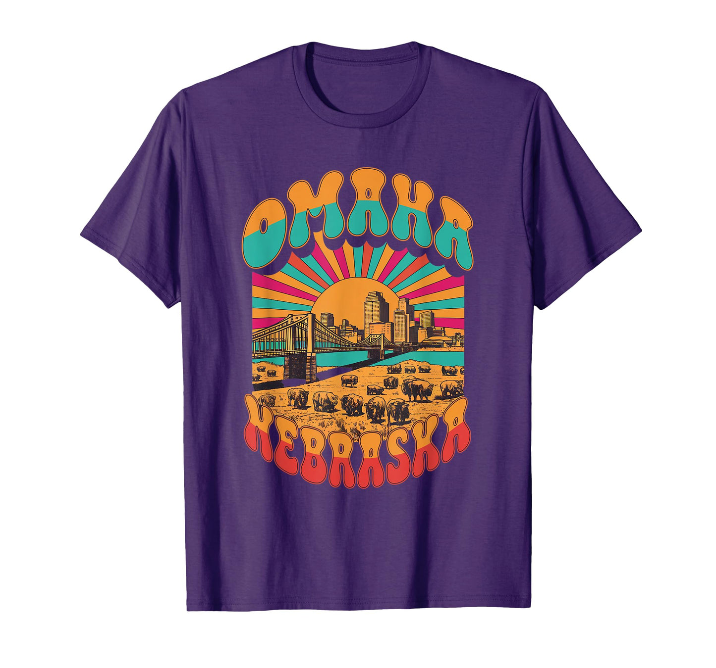 Vintage Omaha Nebraska Sunset Skyline Cityscape T-Shirt