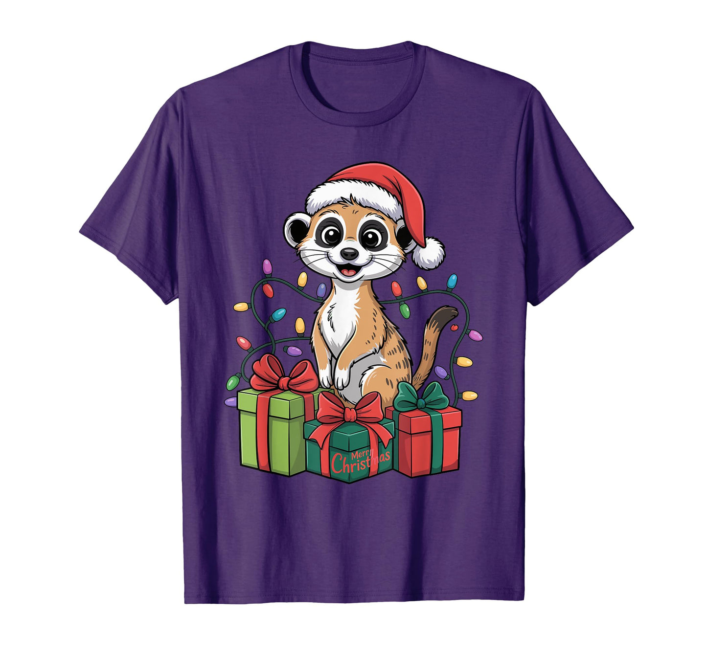 Funny Meerkat Santa Hat Animals Lovers Ugly Christmas Pajama T-Shirt