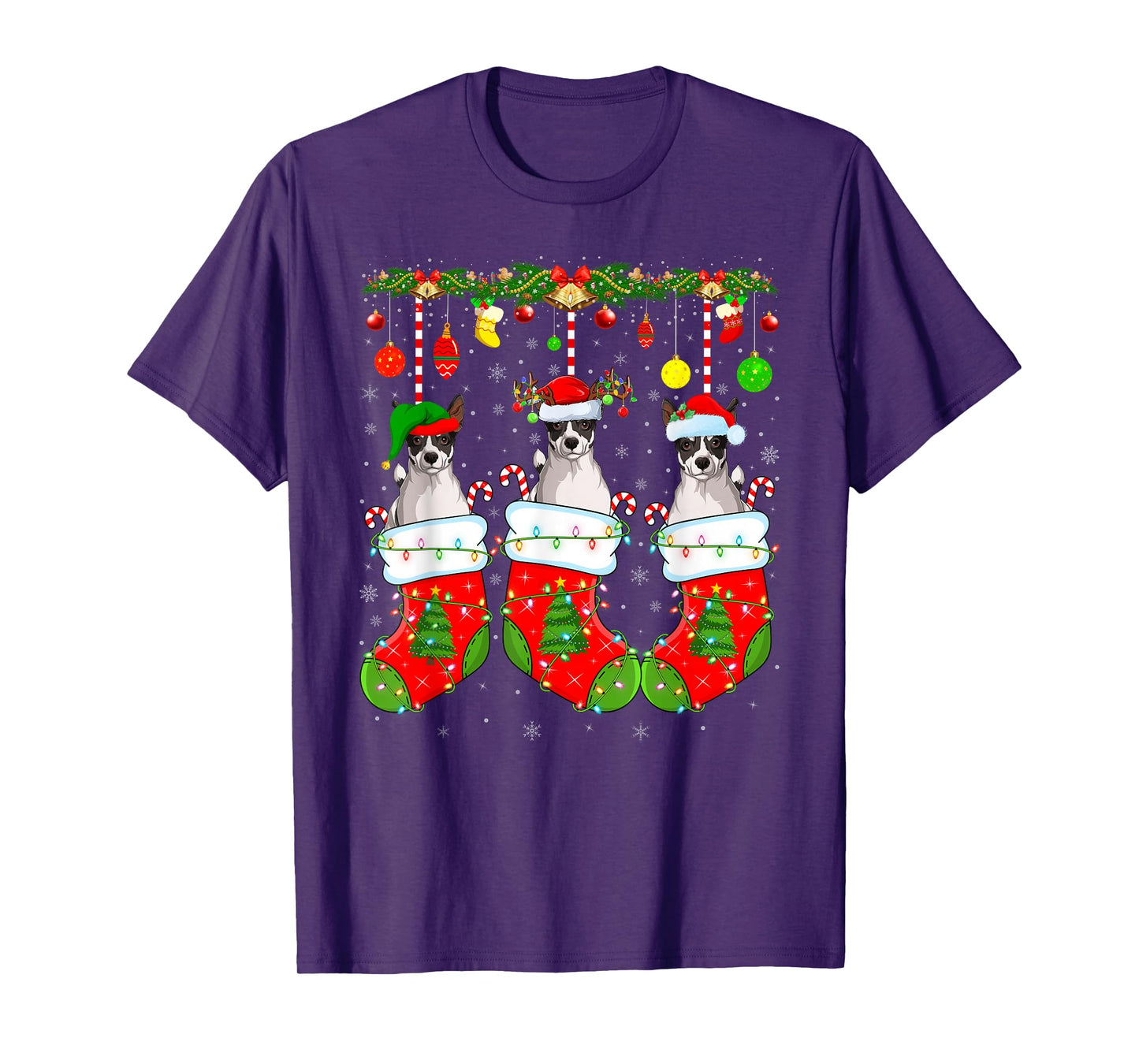 Russell Terrier Dog in Christmas Socks Funny Dog Lover Xmas T-Shirt