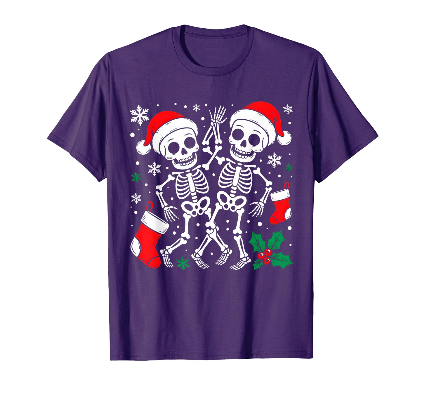 Christmas Dancing Skeletons Funny Xmas Bones Goth Women Men T-Shirt