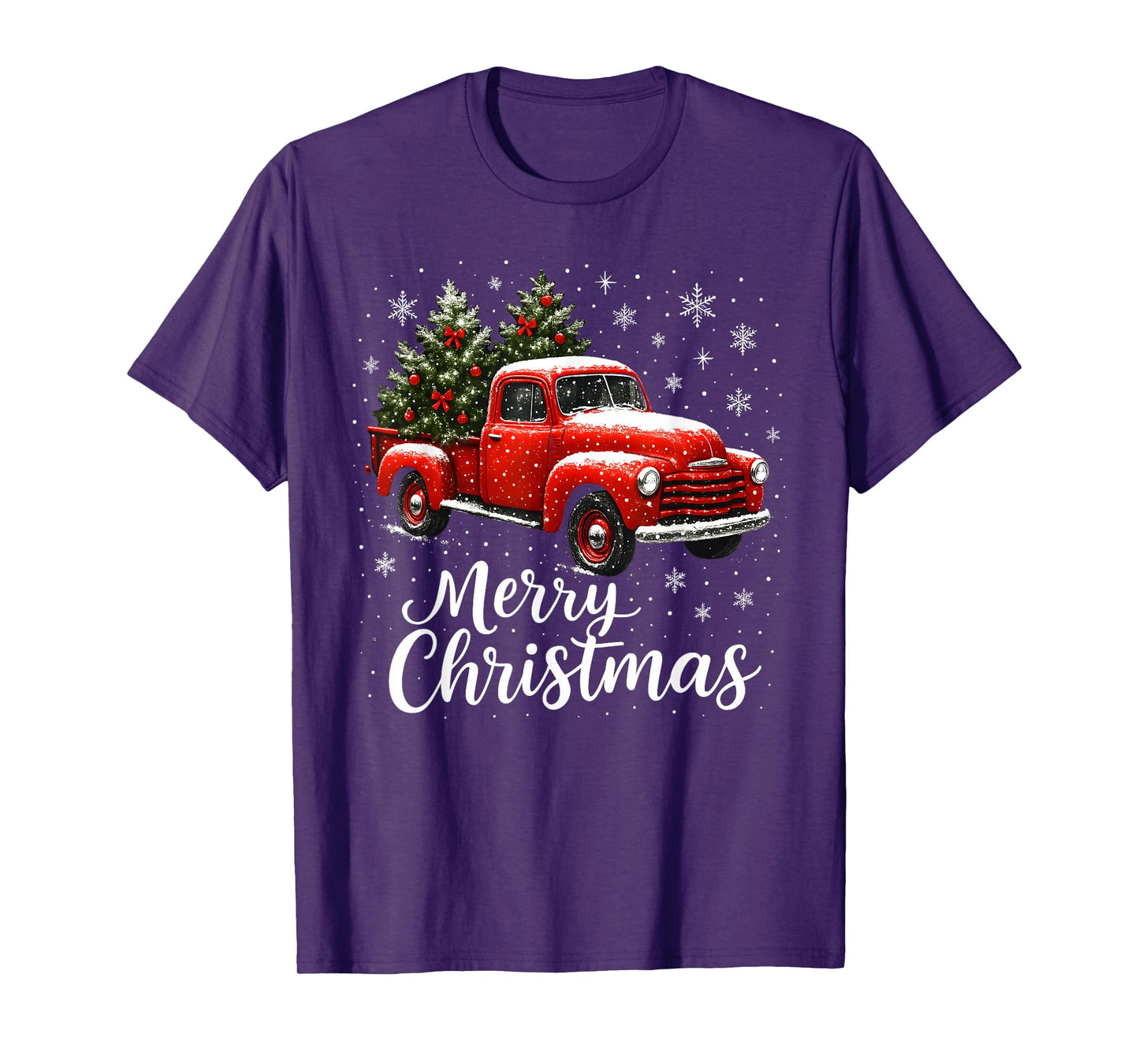 Old Red Truck Santa Hat Xmas Tree Merry Christmas Vintage T-Shirt