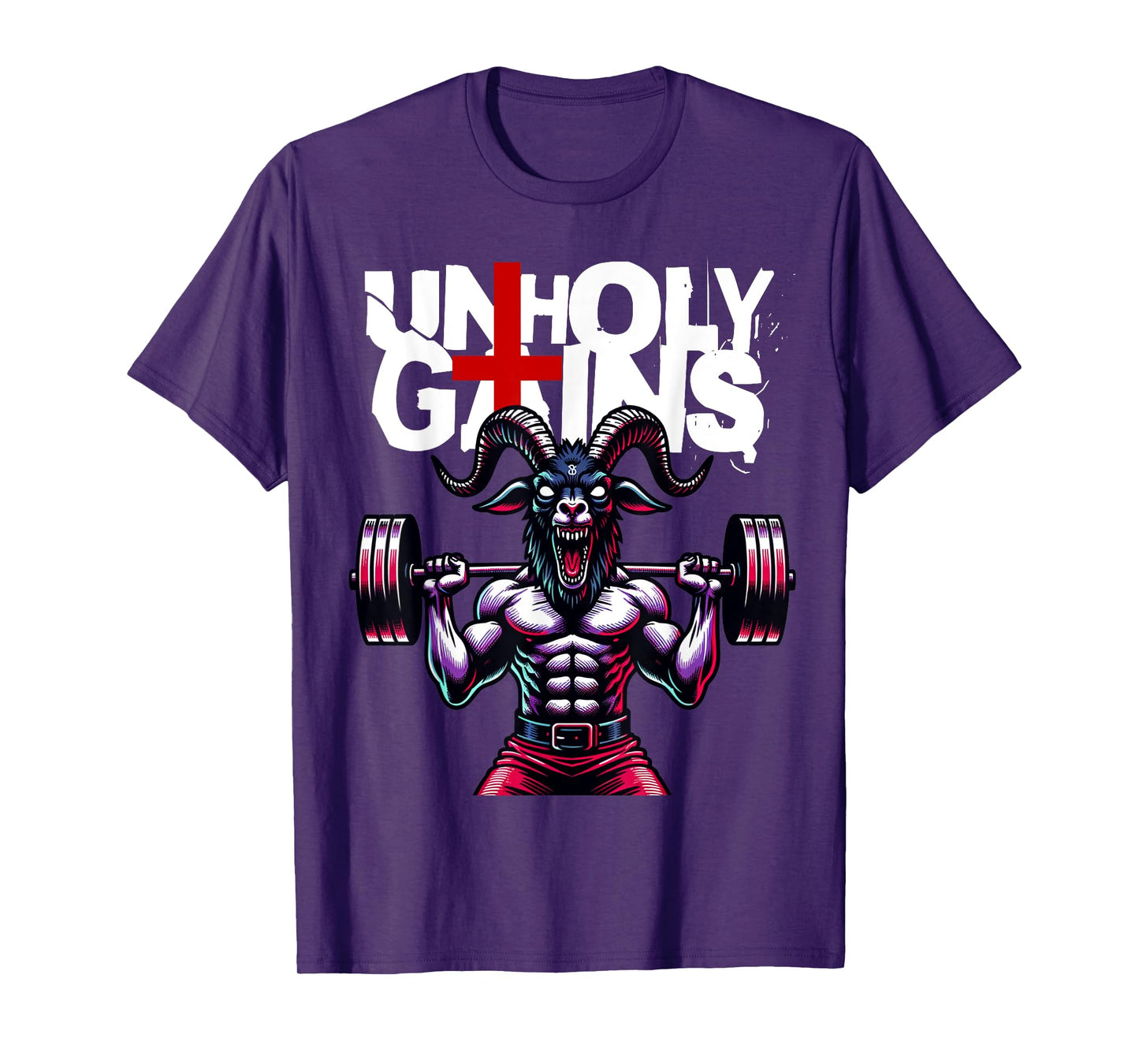 Unholy Gains Satanic Workout Devil Worship Goat Deadlift Gym T-Shirt