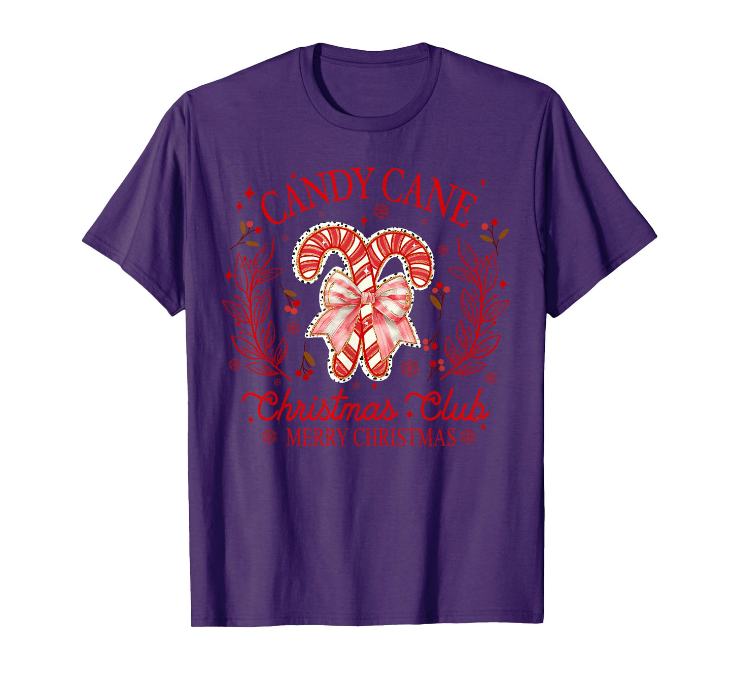 Women Coquette Bow Candy Cane Christmas Club Merry Christmas T-Shirt