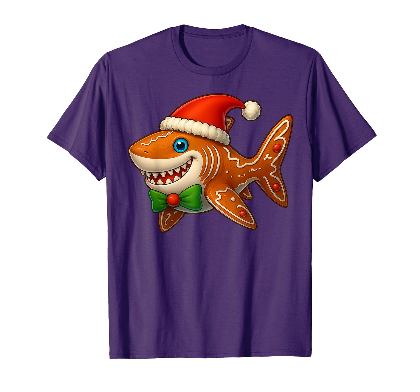 Funny Gingerbread Man Shark Christmas Womens Mens Gifts T-Shirt