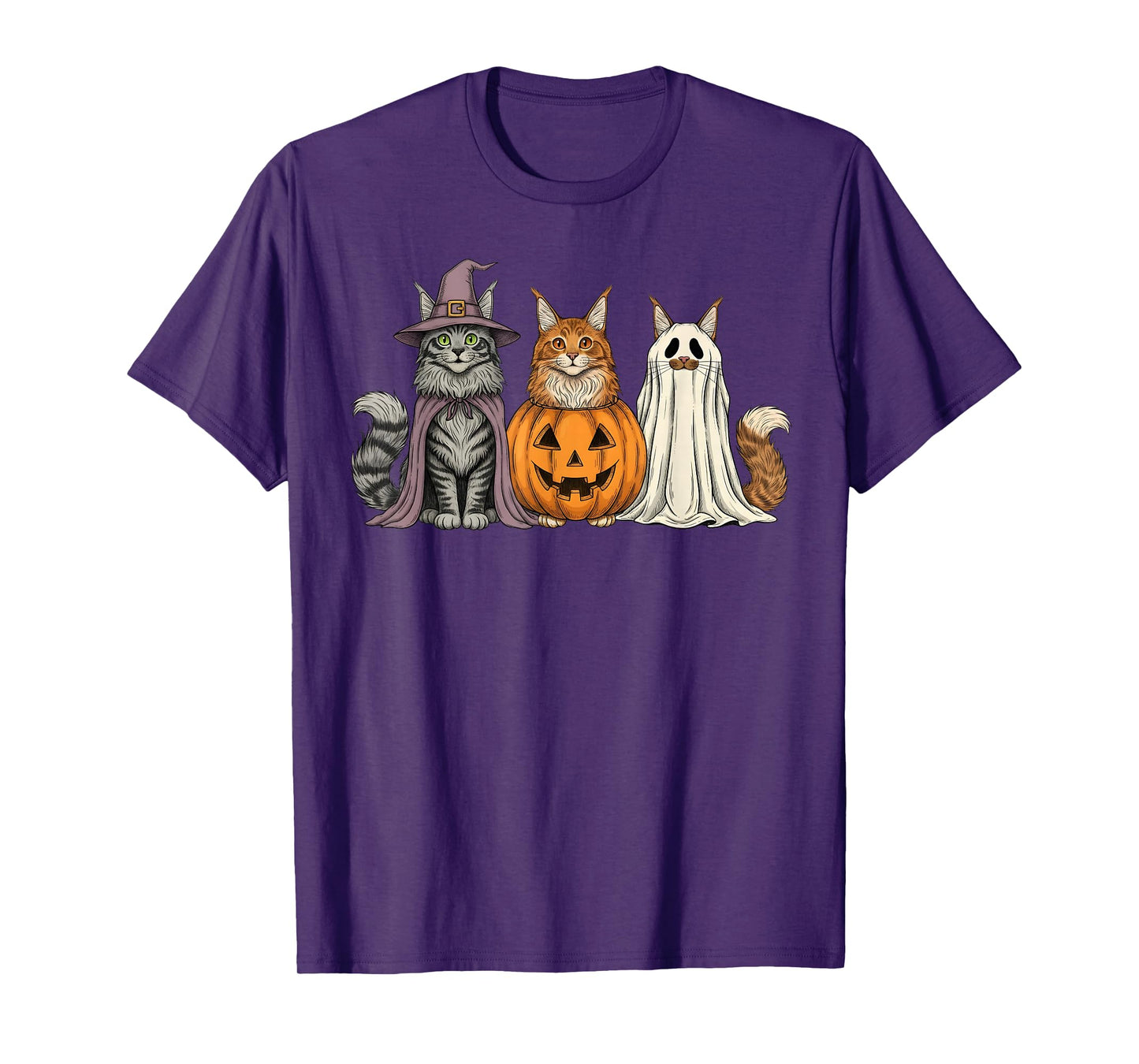 Spooky Ghost Maine Coon Cat Lover Pumpkin Halloween T-Shirt