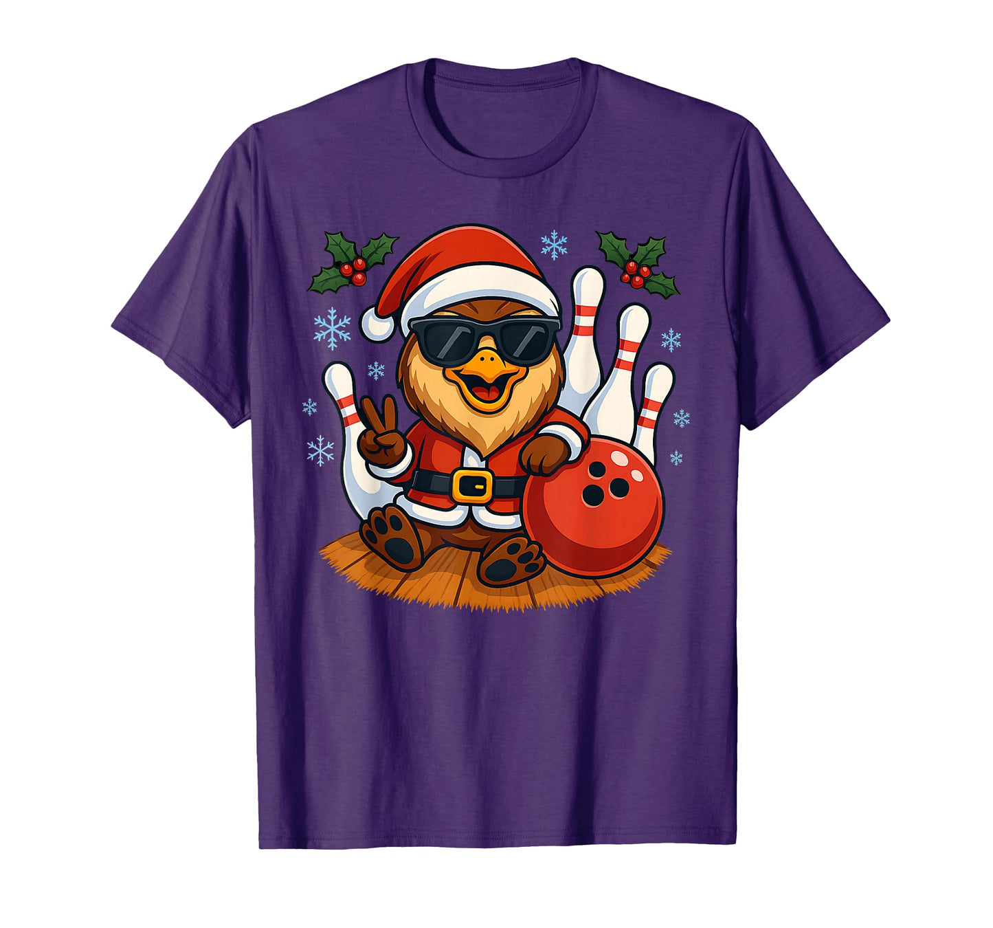 Santa Owl Bowling Christmas Funny Holiday Vibes Men Women T-Shirt