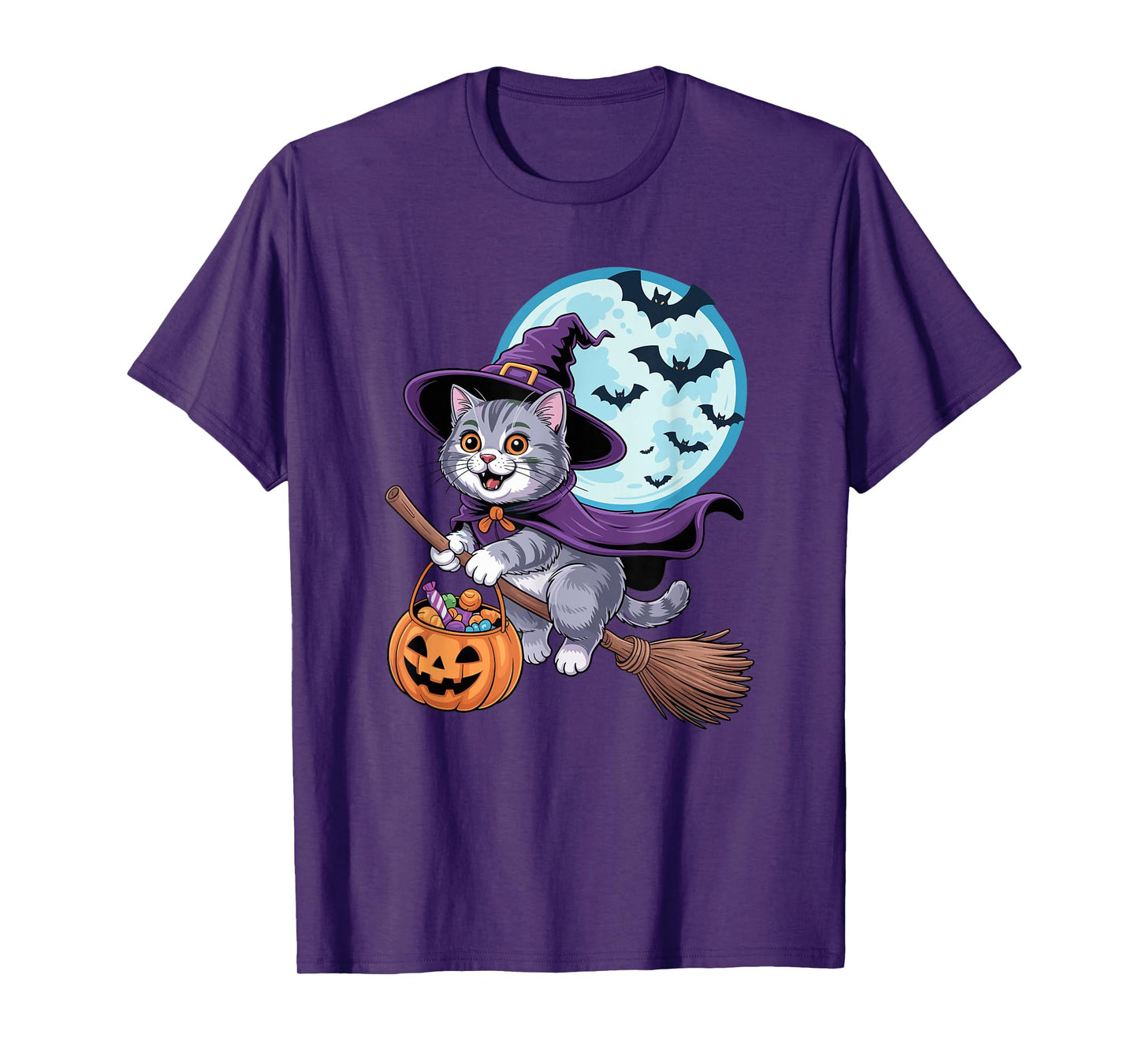 Halloween Witch British Shorthair Moon T-Shirt