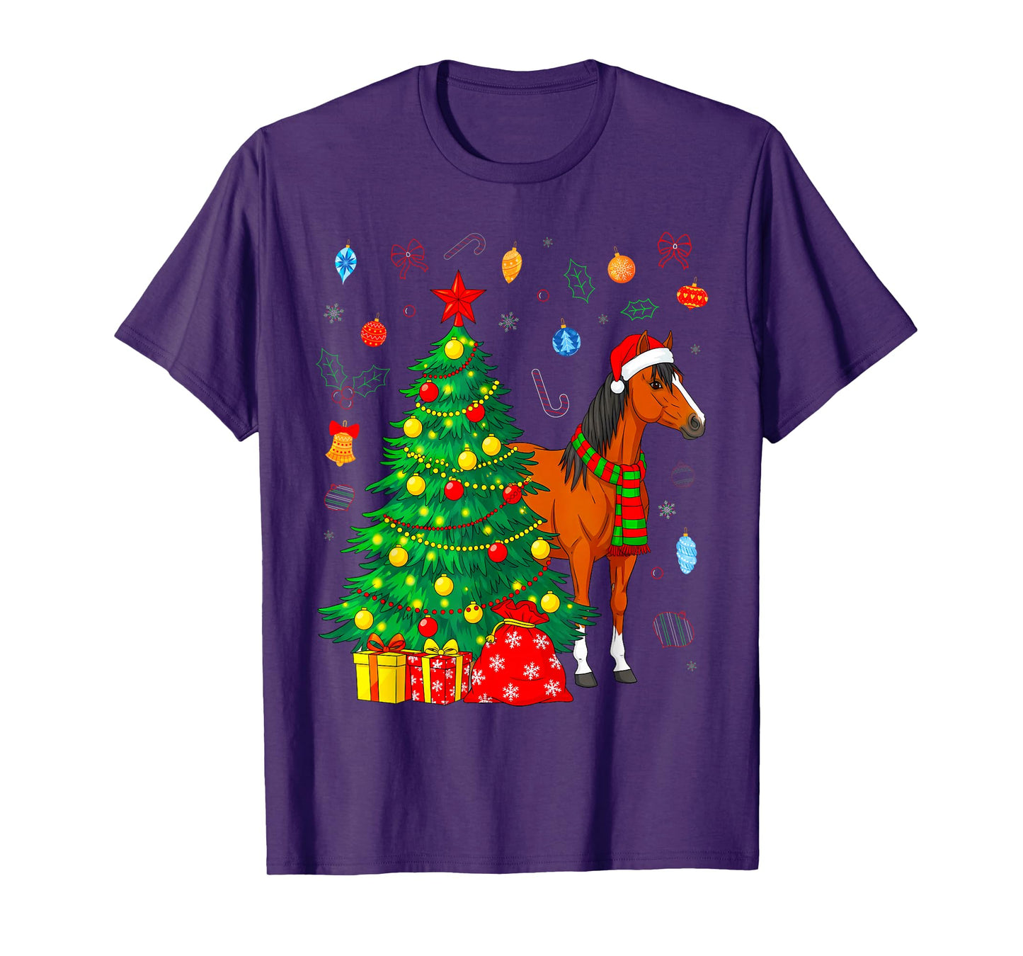 Funny Lover Santa Hat Horse Christmas T-Shirt