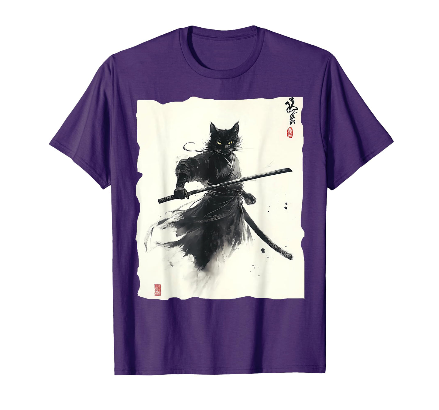 Samurai Cat Vintage Ukiyo-e Warrior Art Graphic Cat T-Shirt