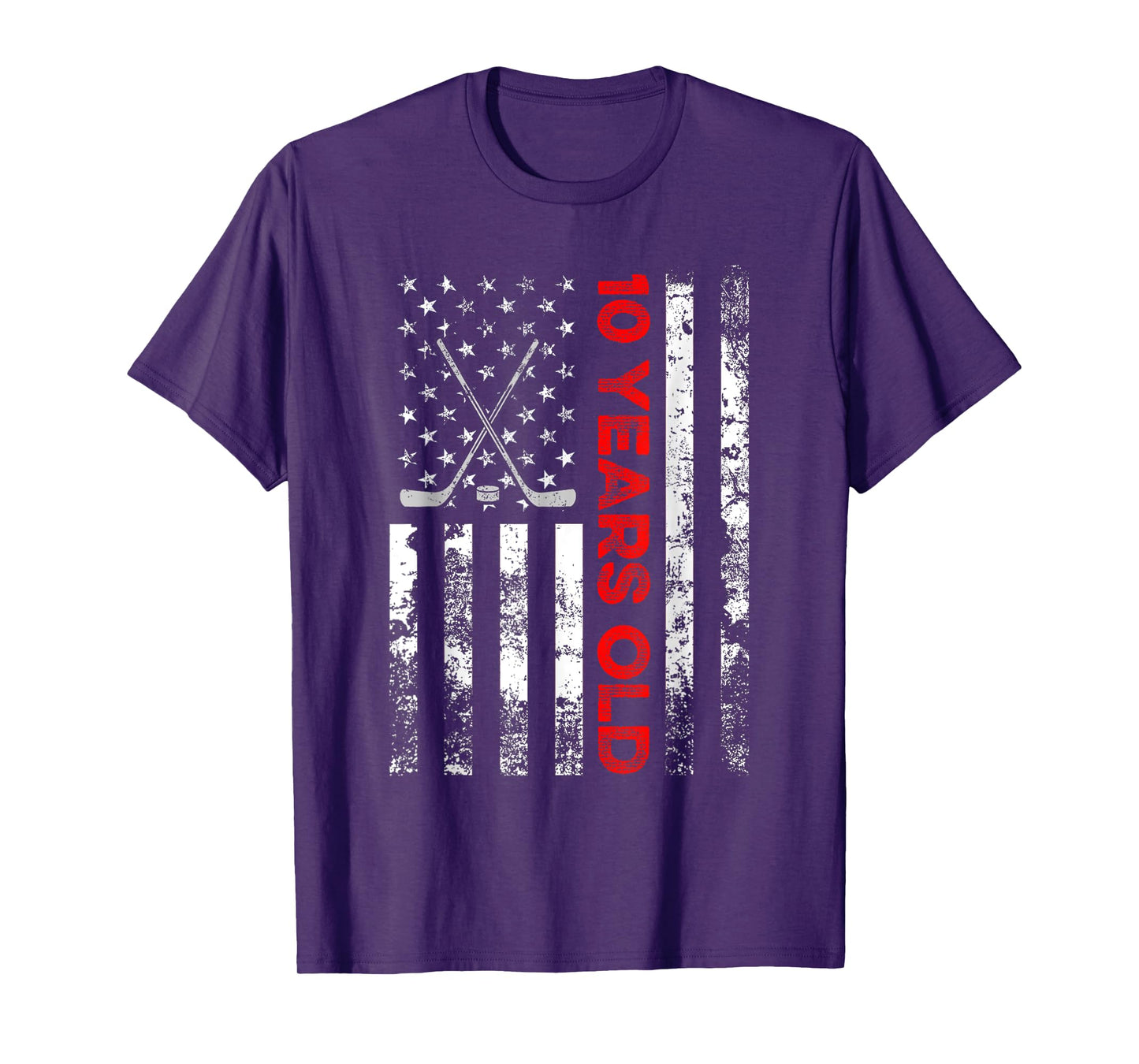 10 Year Old Shirt 10th Birthday USA Flag Hockey Shirt T-Shirt for Women Kids Men