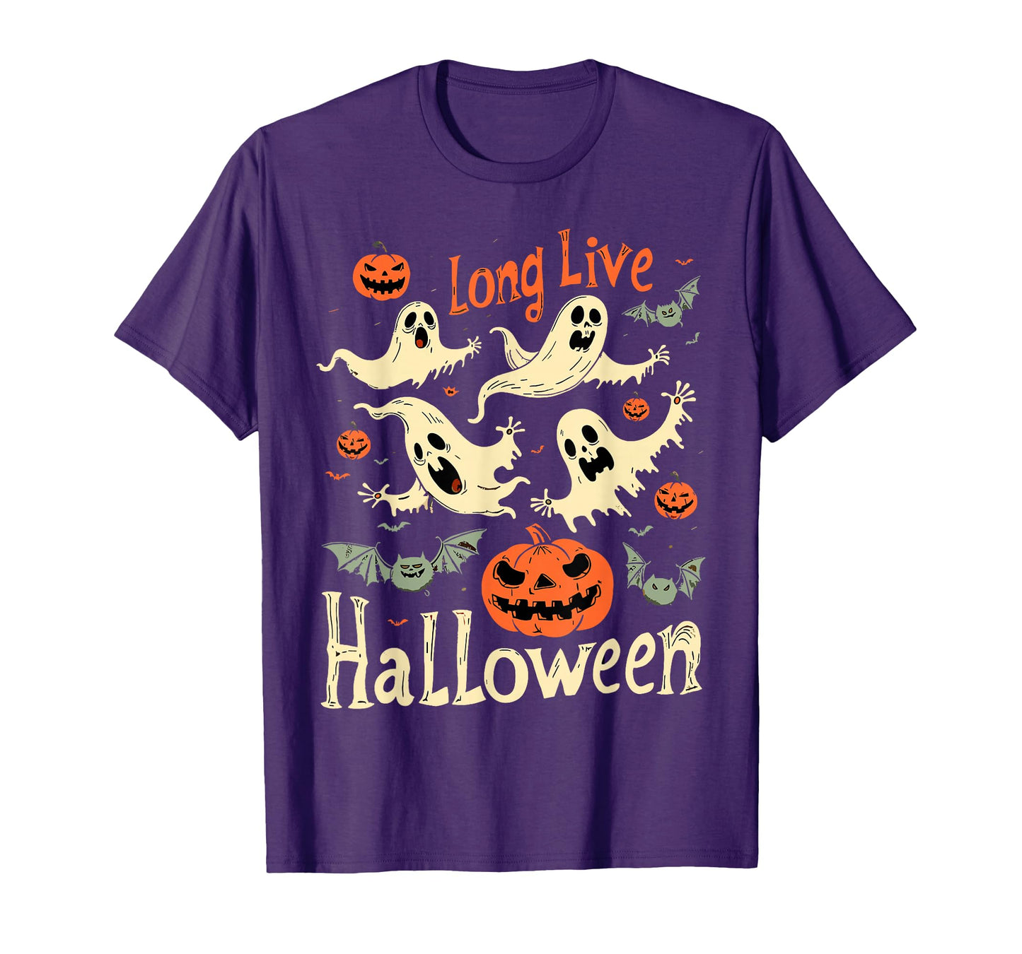Long Retro Halloween Live Pumpkin Ghost Witch Spooky Season T-Shirt