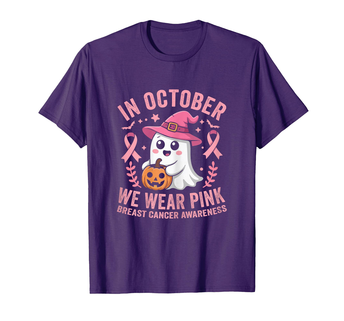 Halloween Ghost We Wear Pink Breast Cancer Awareness Women T-Shirt